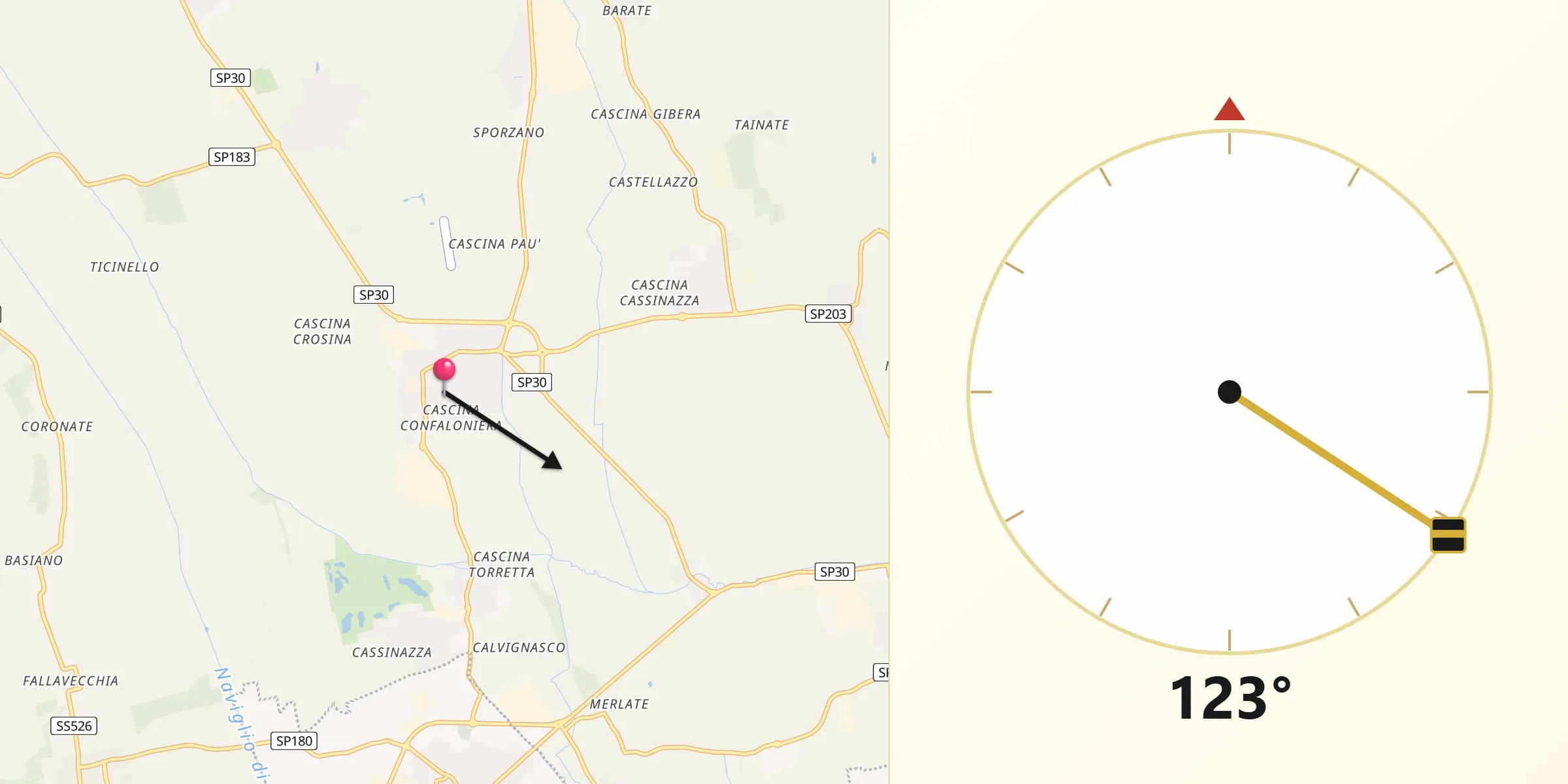 Direzione della Qibla da Rosate