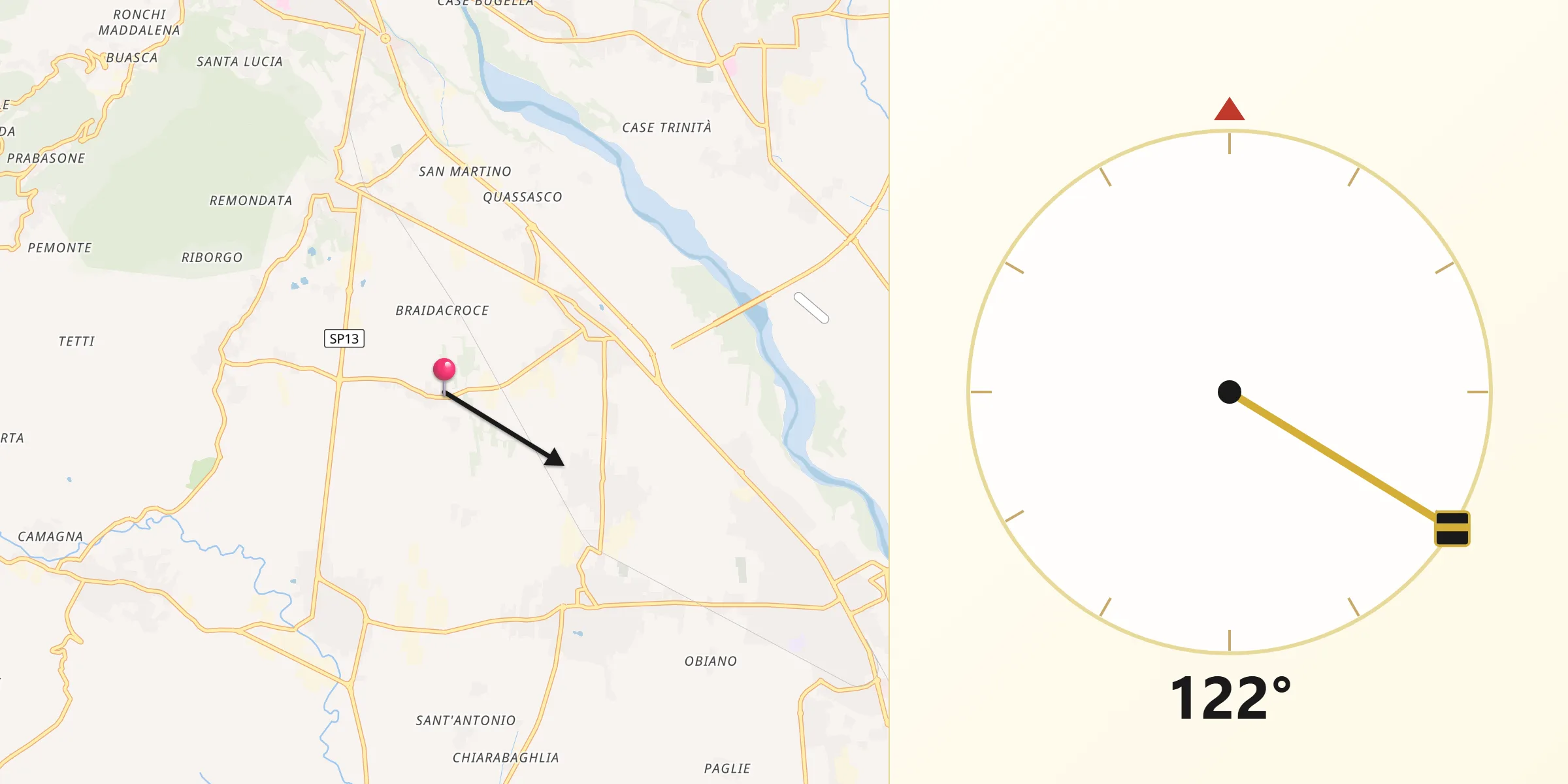 Direzione della Qibla da San Ponso