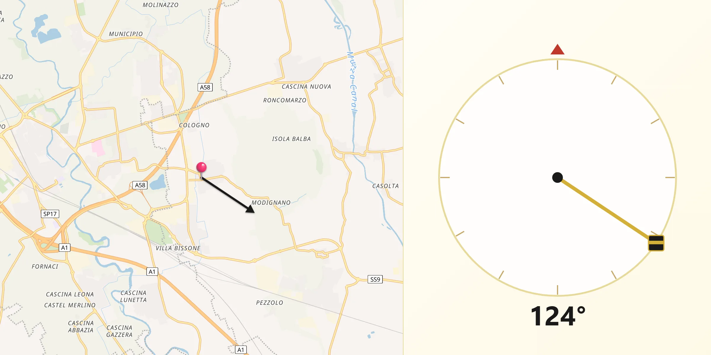 Direzione della Qibla da Casalmaiocco
