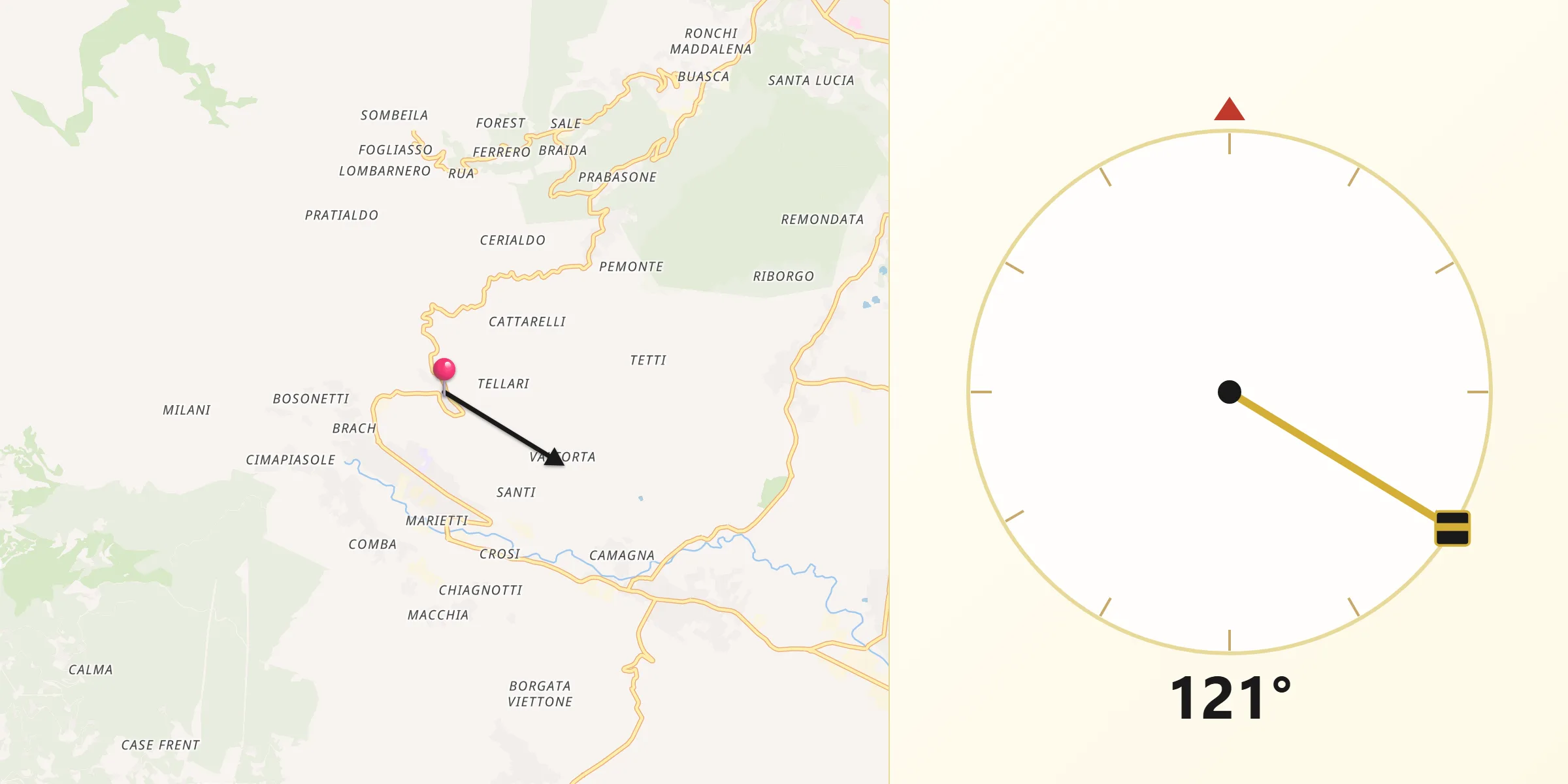 Direzione della Qibla da Pratiglione