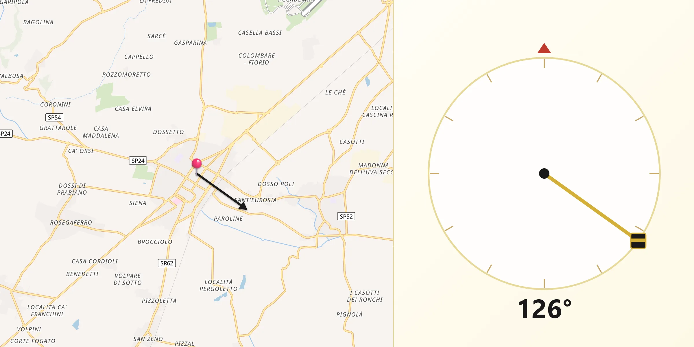Direzione della Qibla da Villafranca di Verona