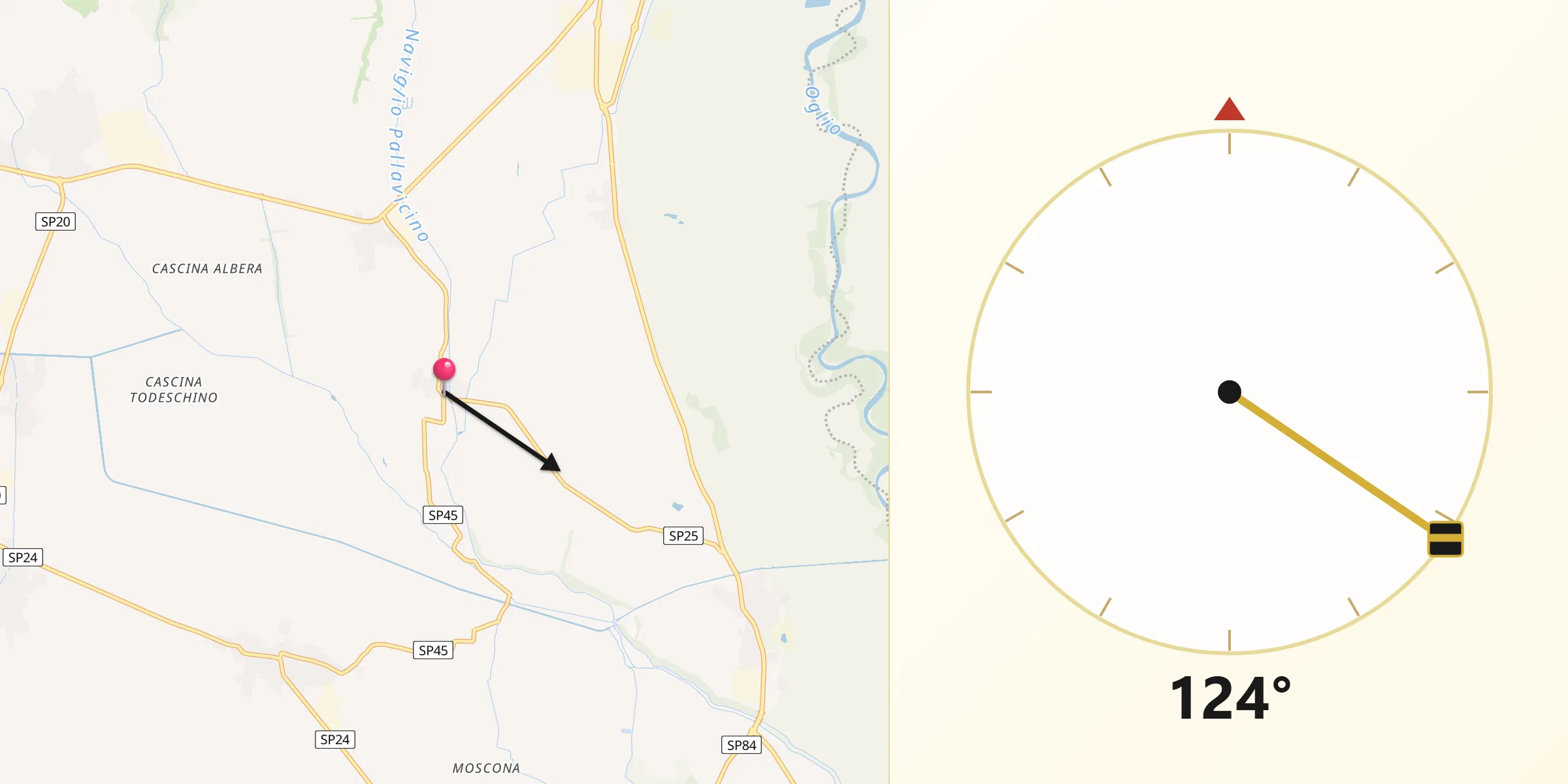 Direzione della Qibla da Cumignano sul Naviglio