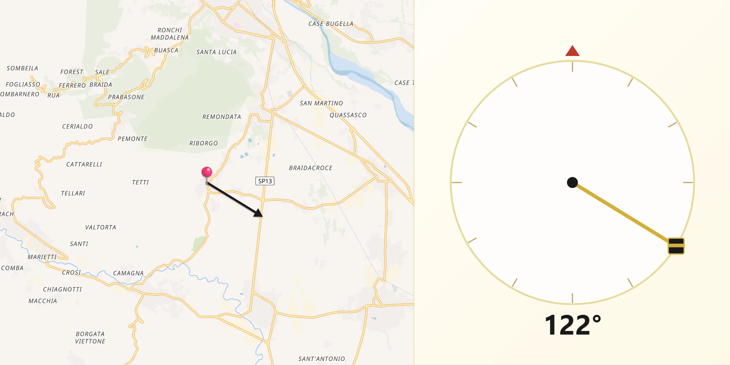 Direzione della Qibla da Pertusio