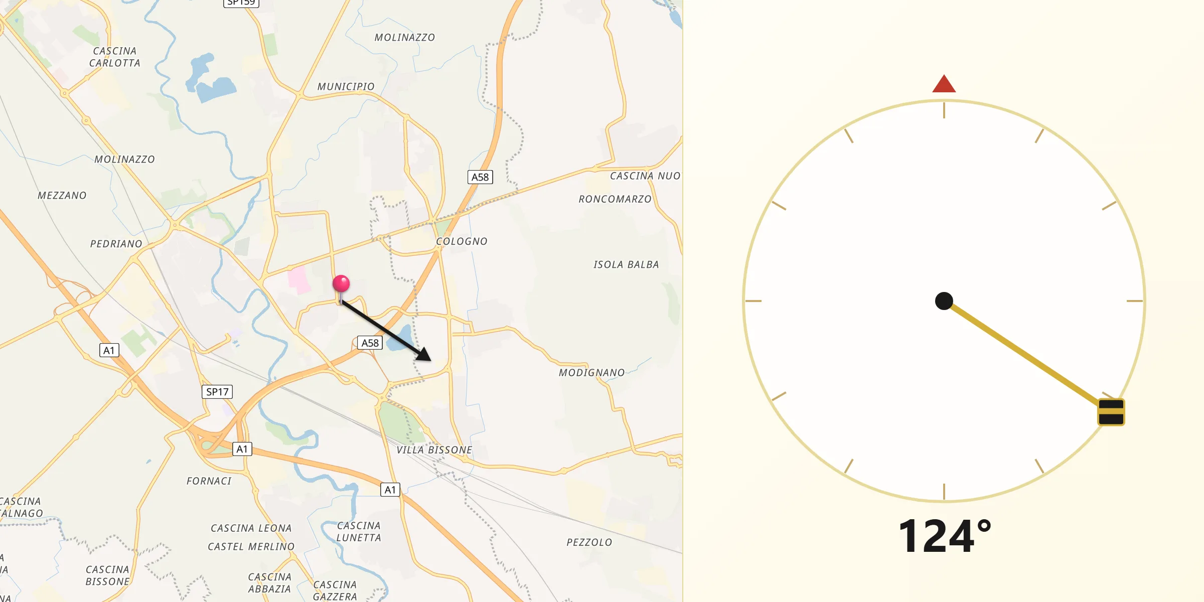 Direzione della Qibla da Vizzolo Predabissi