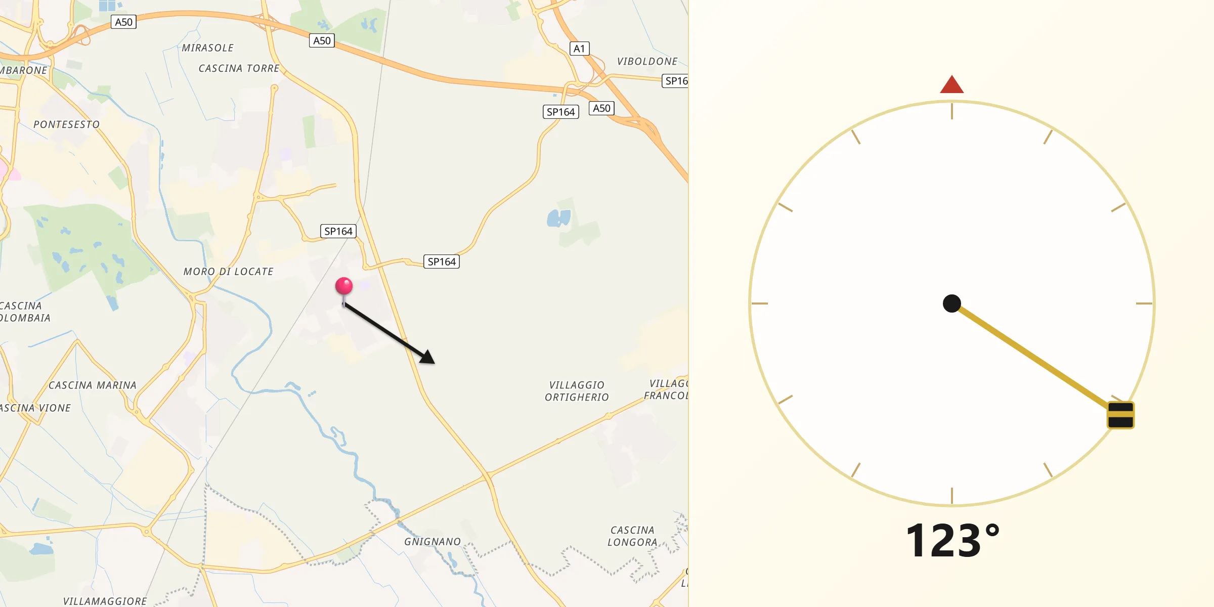 Direzione della Qibla da Locate di Triulzi