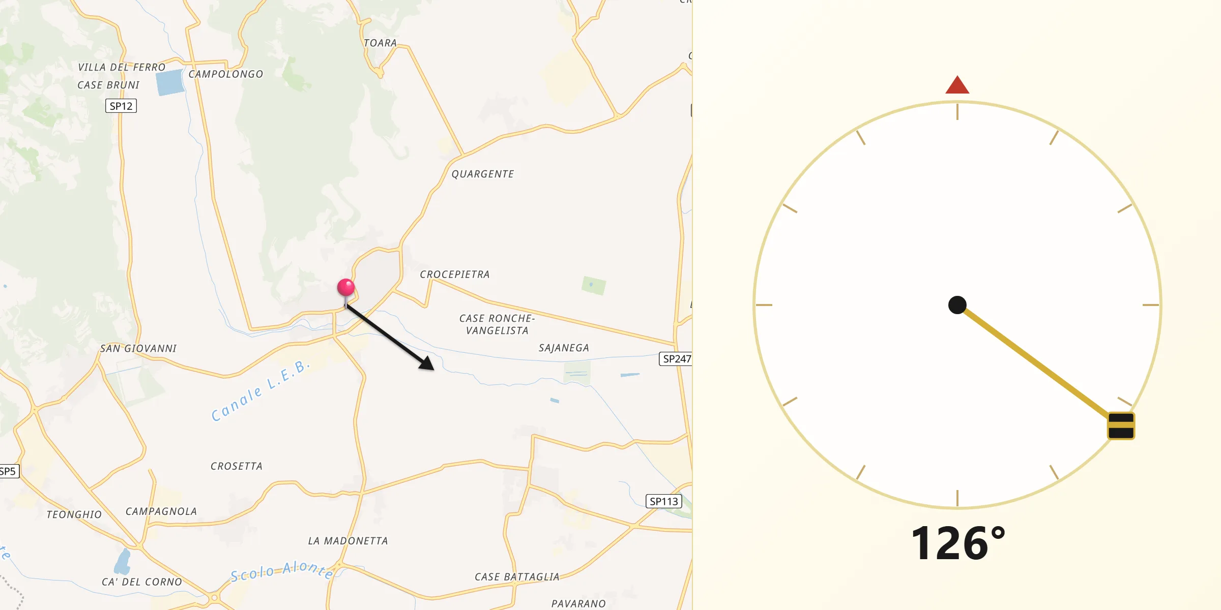 Direzione della Qibla da Sossano