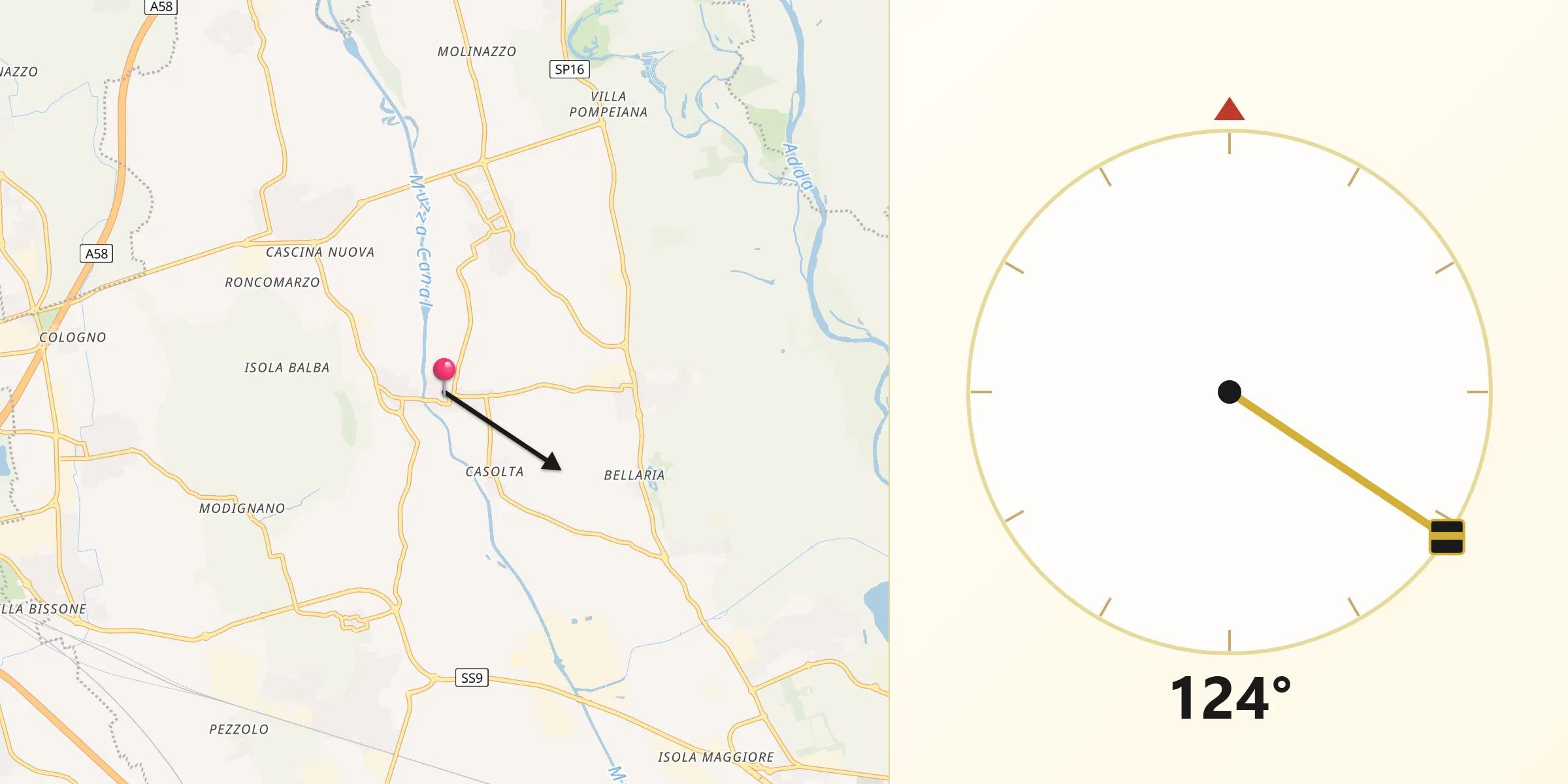 Direzione della Qibla da Quartiano
