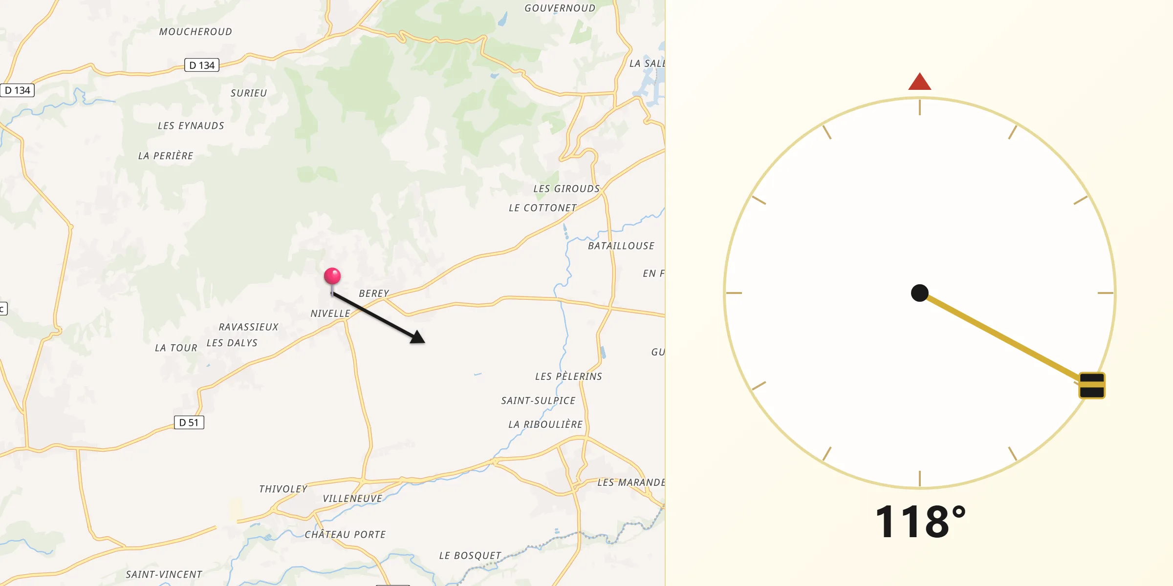 Direction vers la Qibla depuis Sonnay