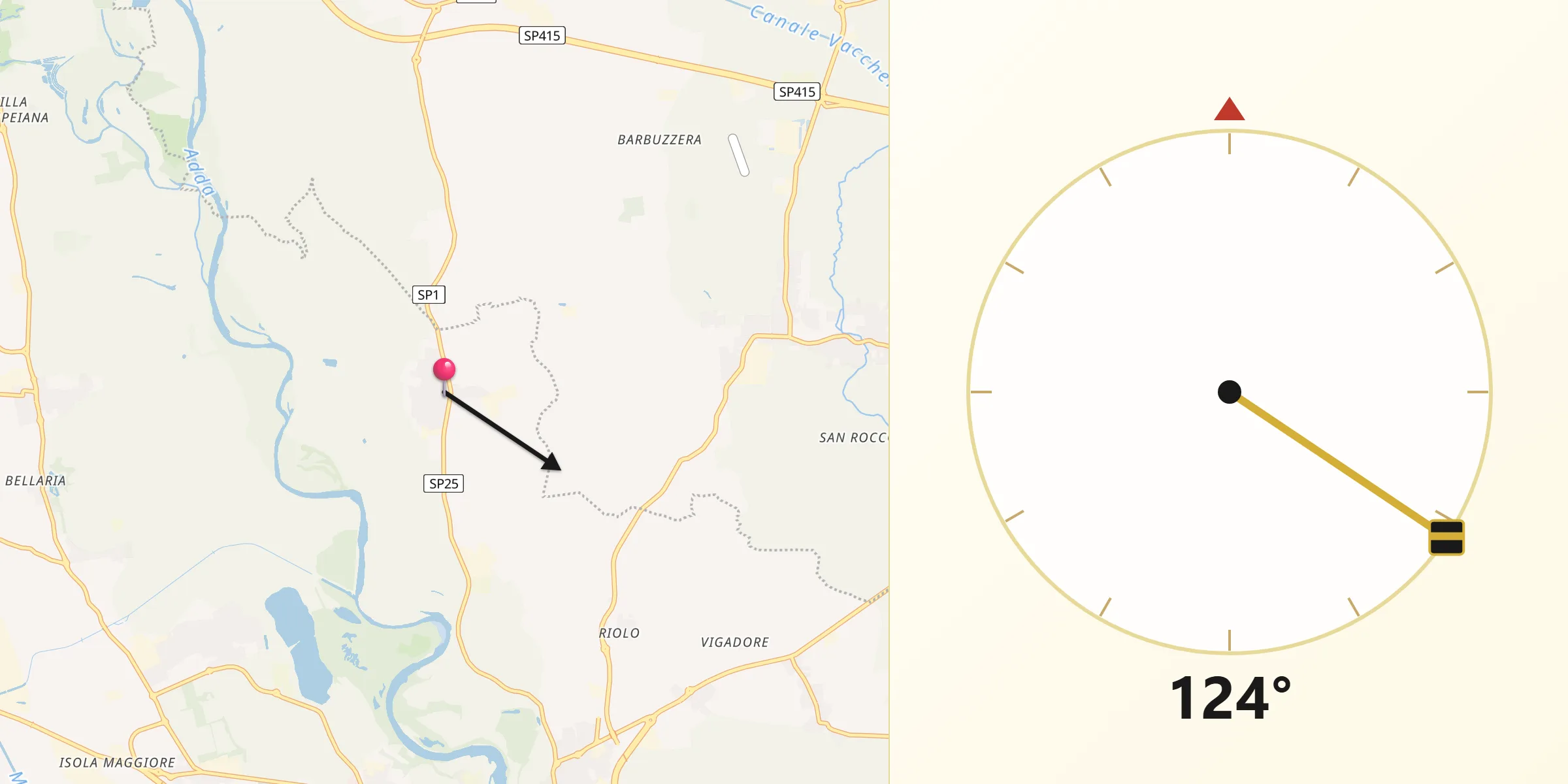 Direzione della Qibla da Boffalora d'Adda