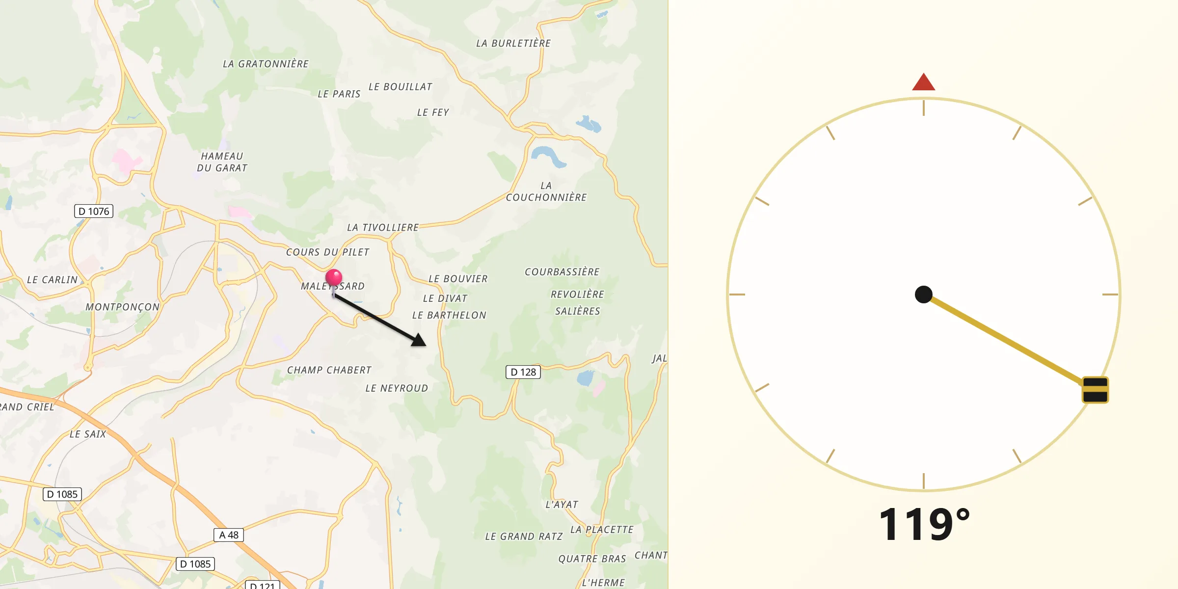 Direction vers la Qibla depuis Coublevie