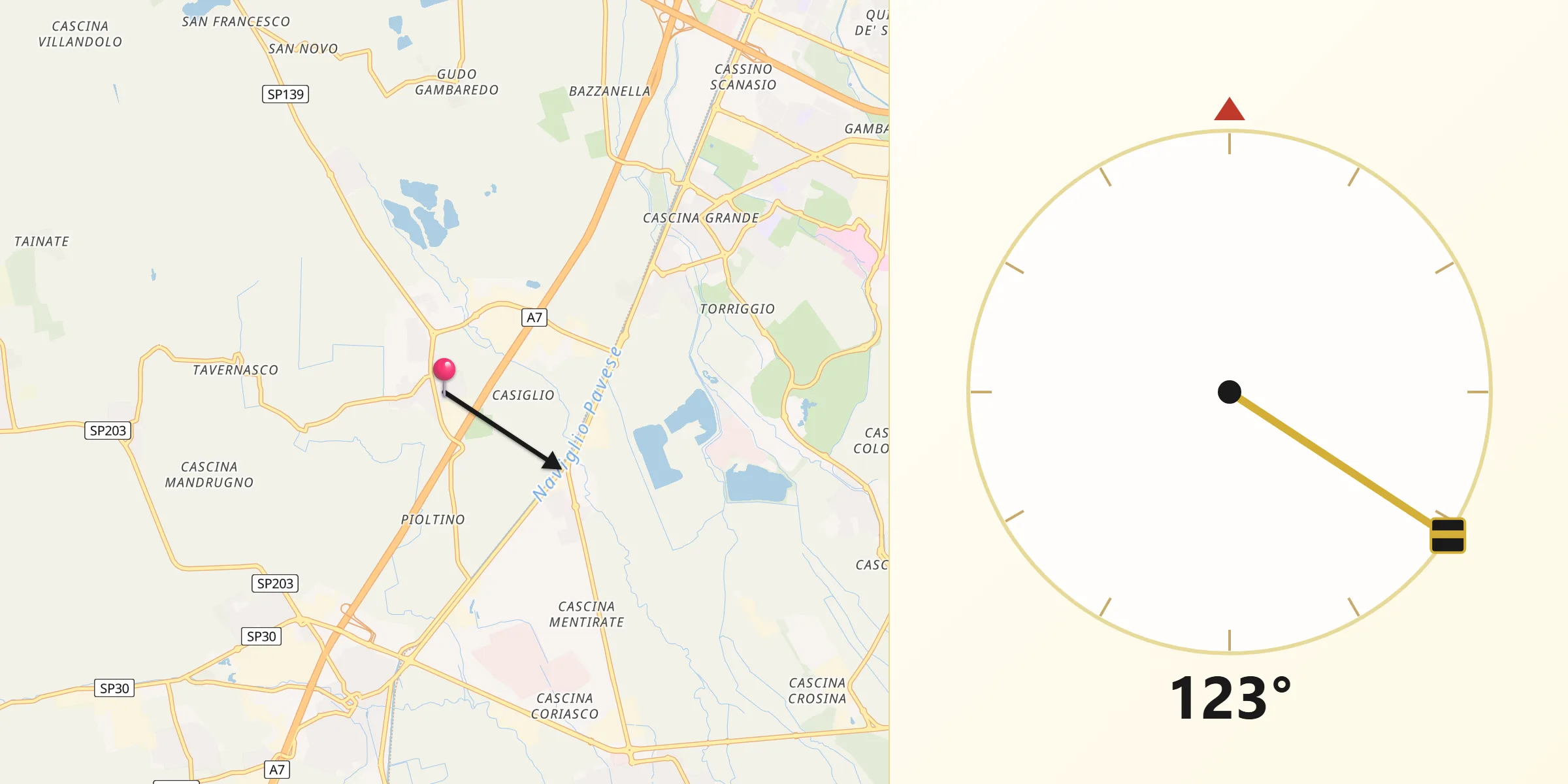 Direzione della Qibla da Zibido San Giacomo