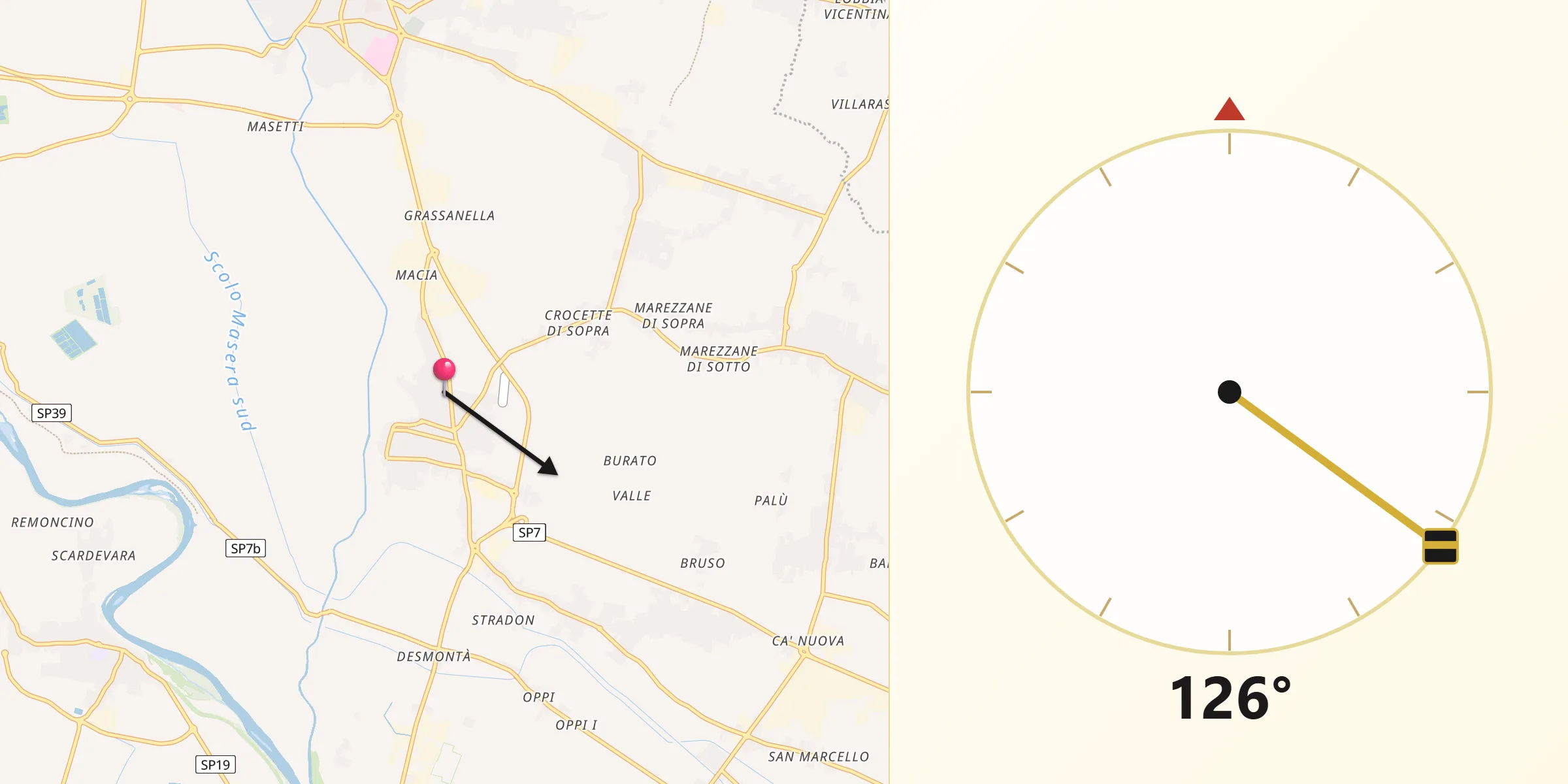 Direzione della Qibla da Arcole