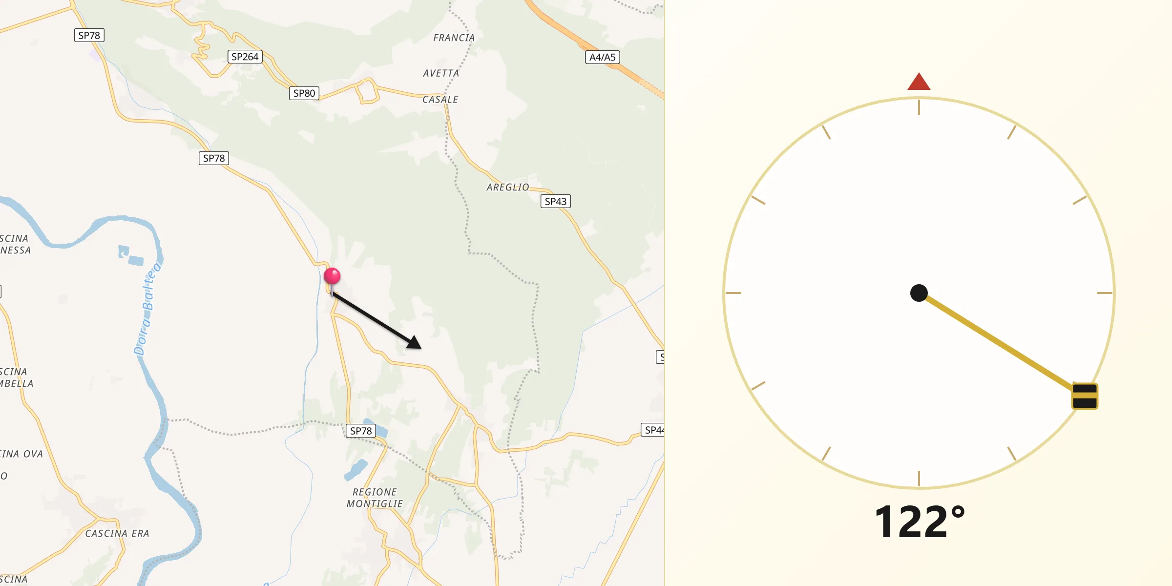 Direzione della Qibla da Borgomasino
