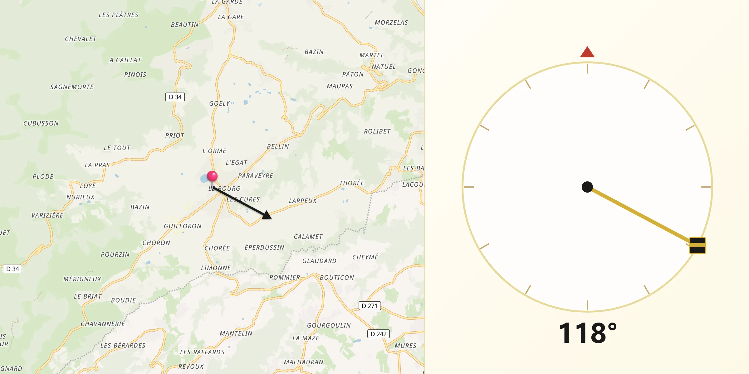 Direction vers la Qibla depuis Maclas