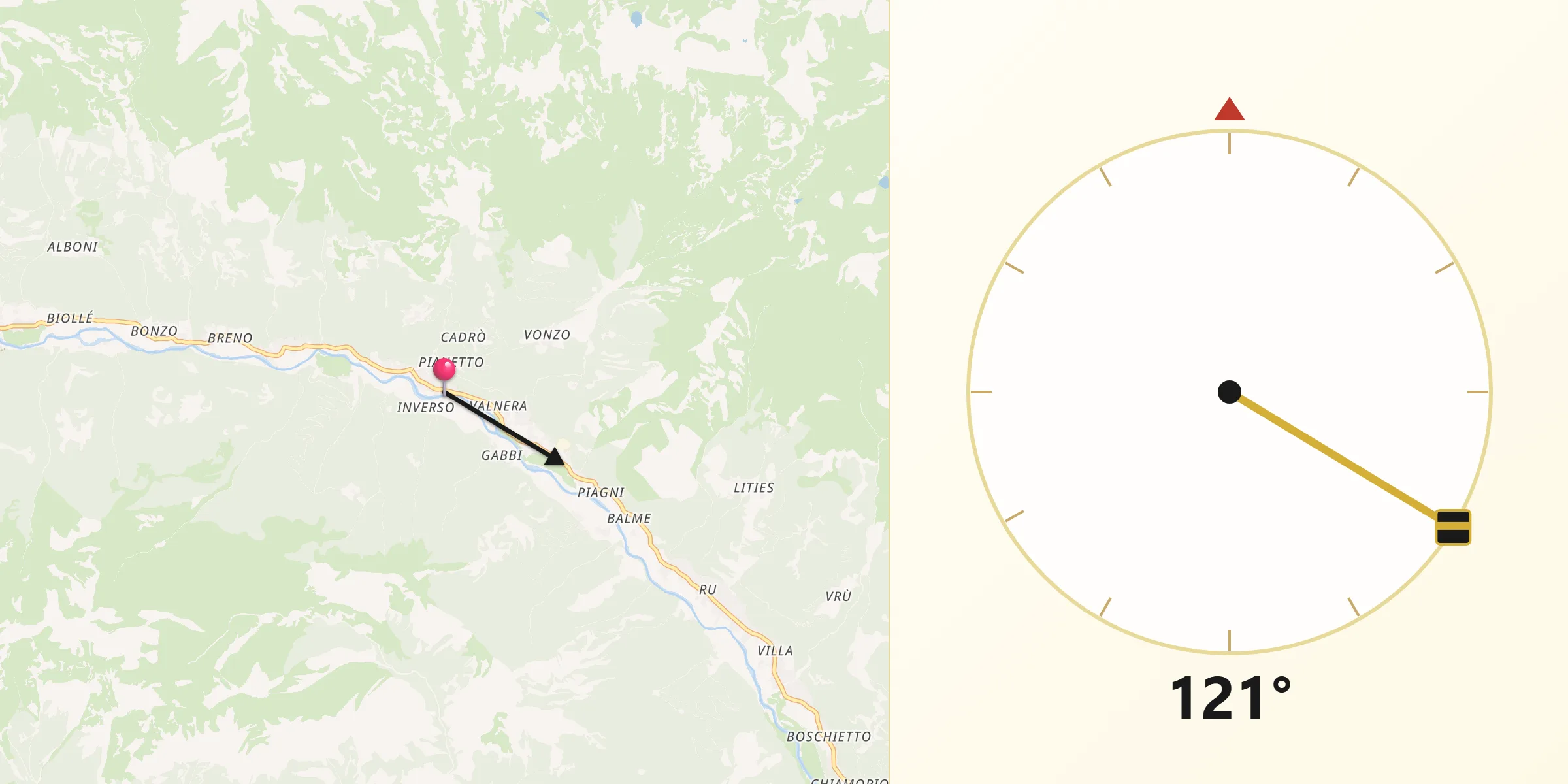 Direzione della Qibla da Chialamberto