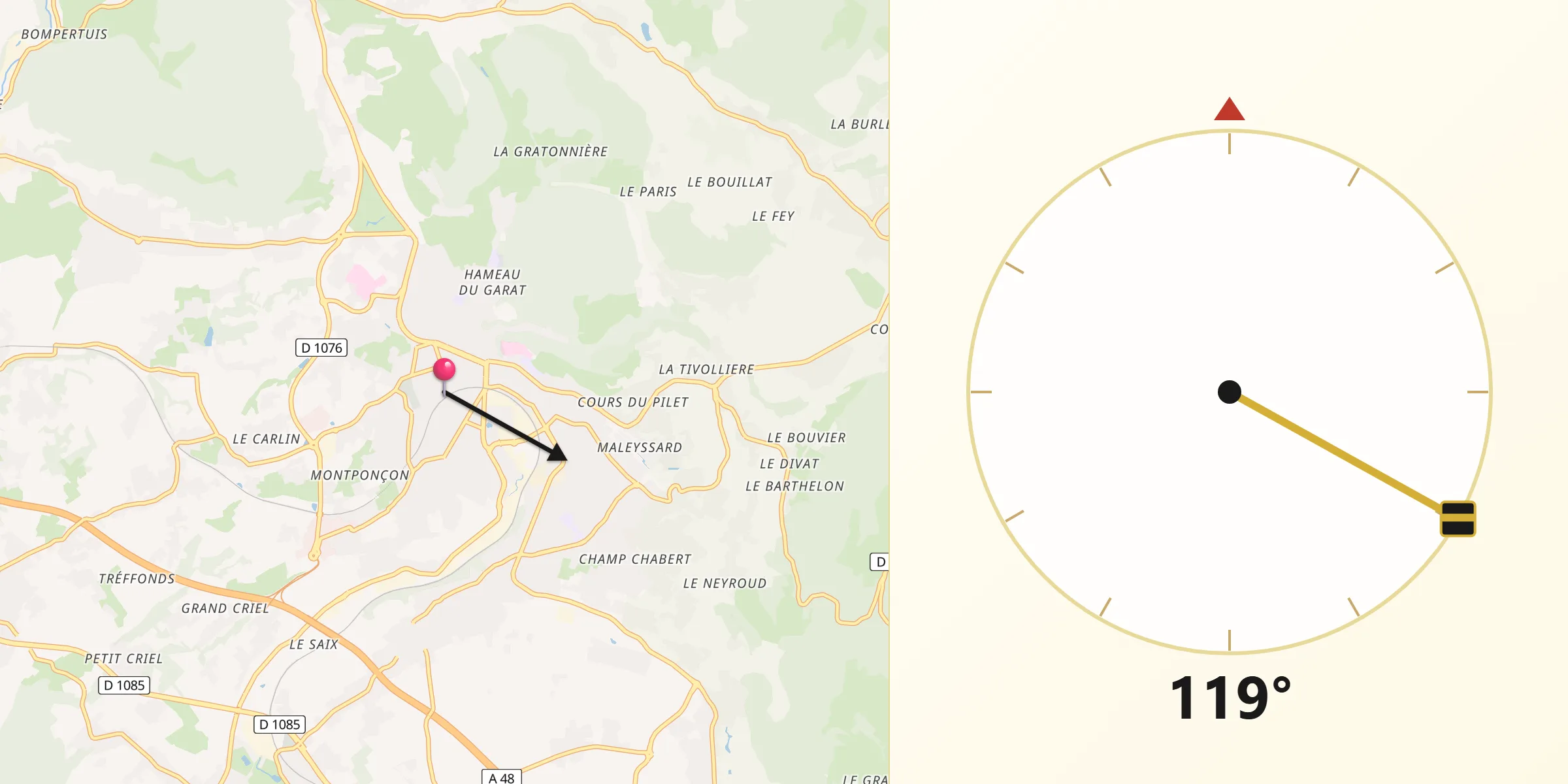 Direction vers la Qibla depuis Voiron