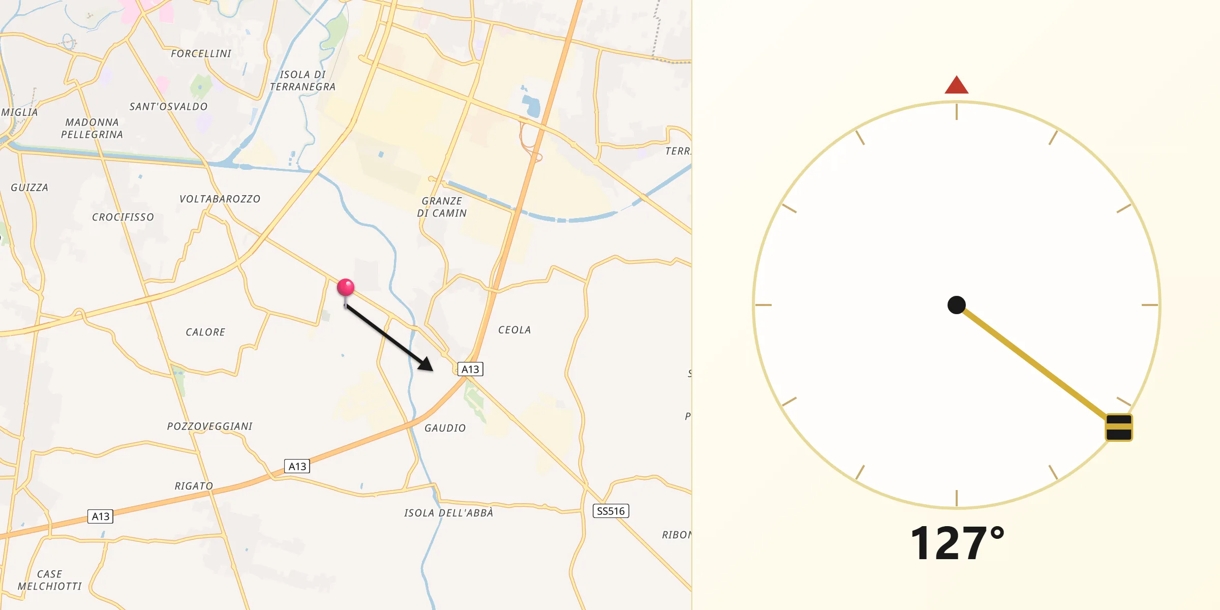 Direzione della Qibla da Ponte San Nicolò