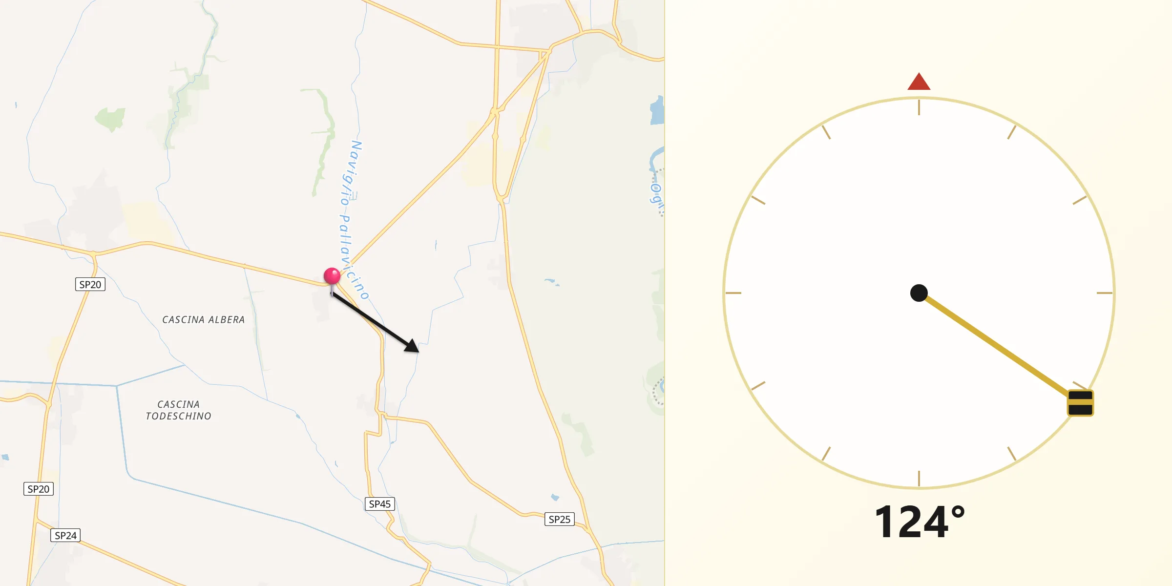Direzione della Qibla da Ticengo