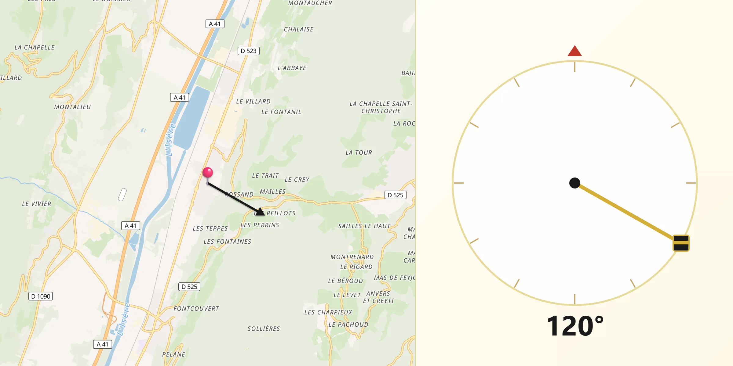Direction vers la Qibla depuis Le Cheylas