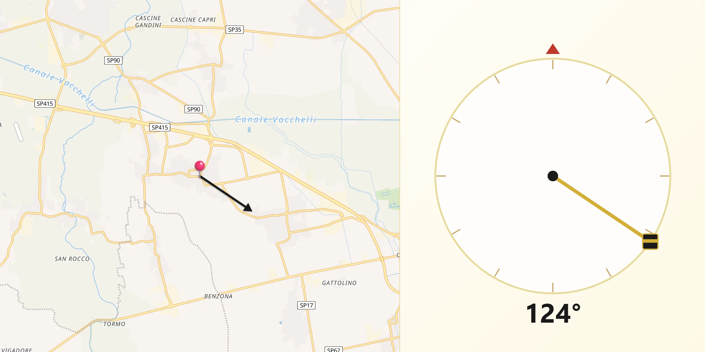 Direzione della Qibla da Vaiano Cremasco