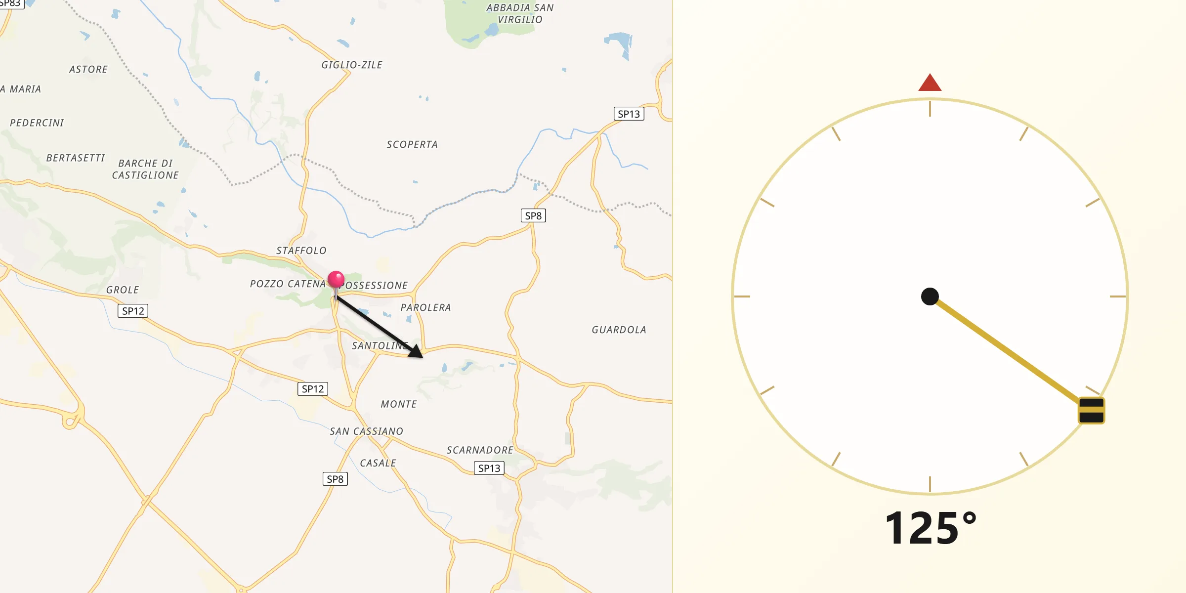 Direzione della Qibla da Solferino