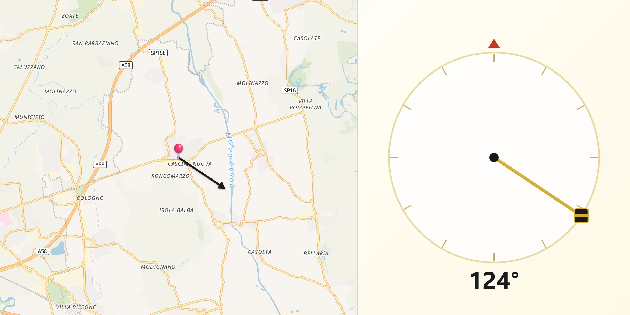 Direzione della Qibla da Mulazzano