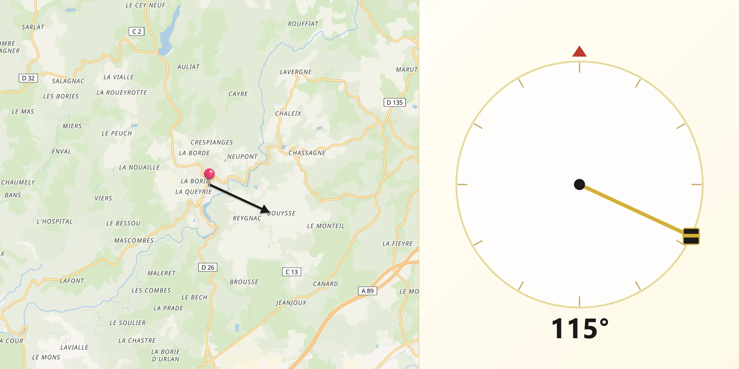 Direction vers la Qibla depuis Corrèze