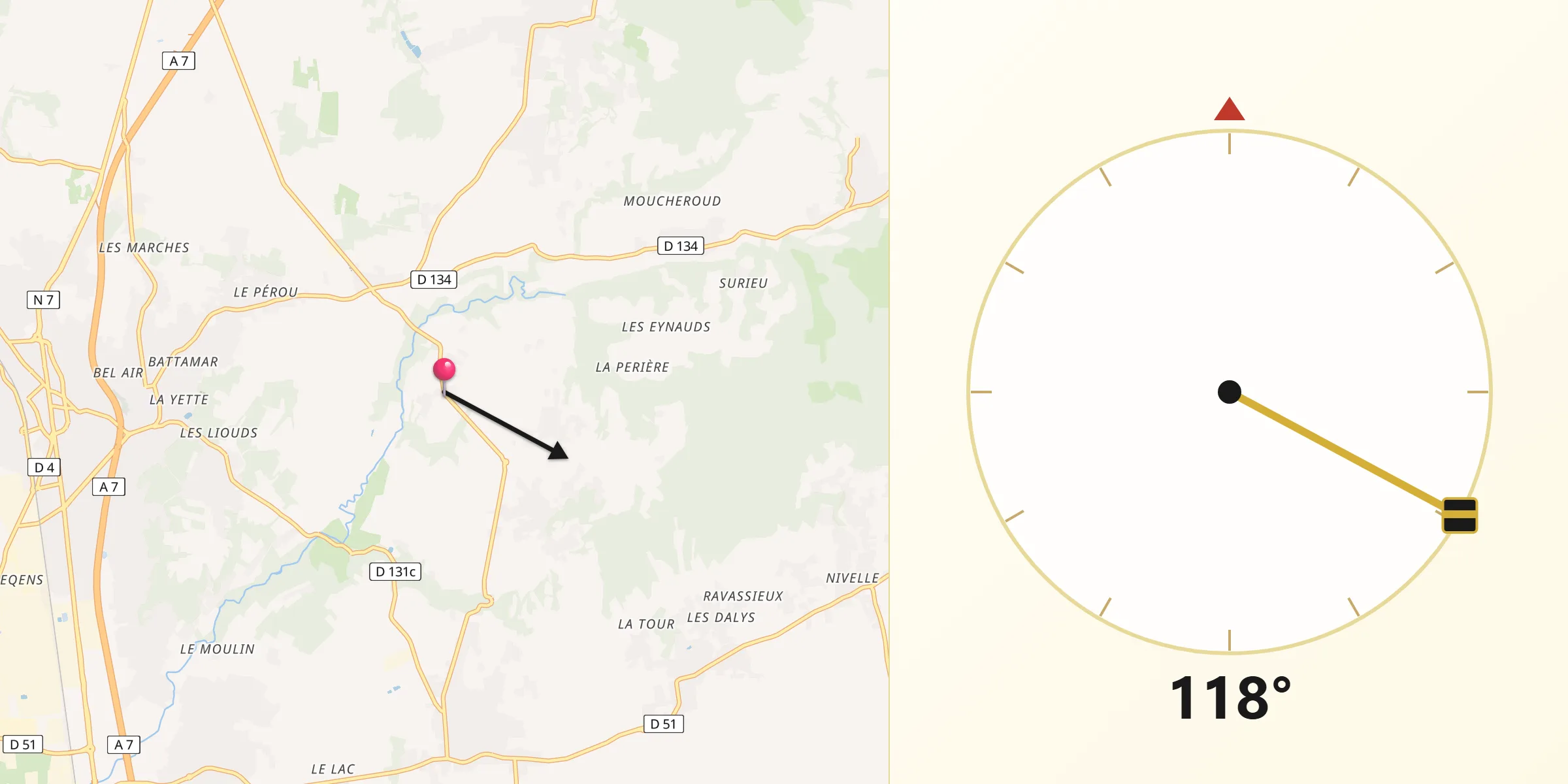 Direction vers la Qibla depuis Ville-sous-Anjou