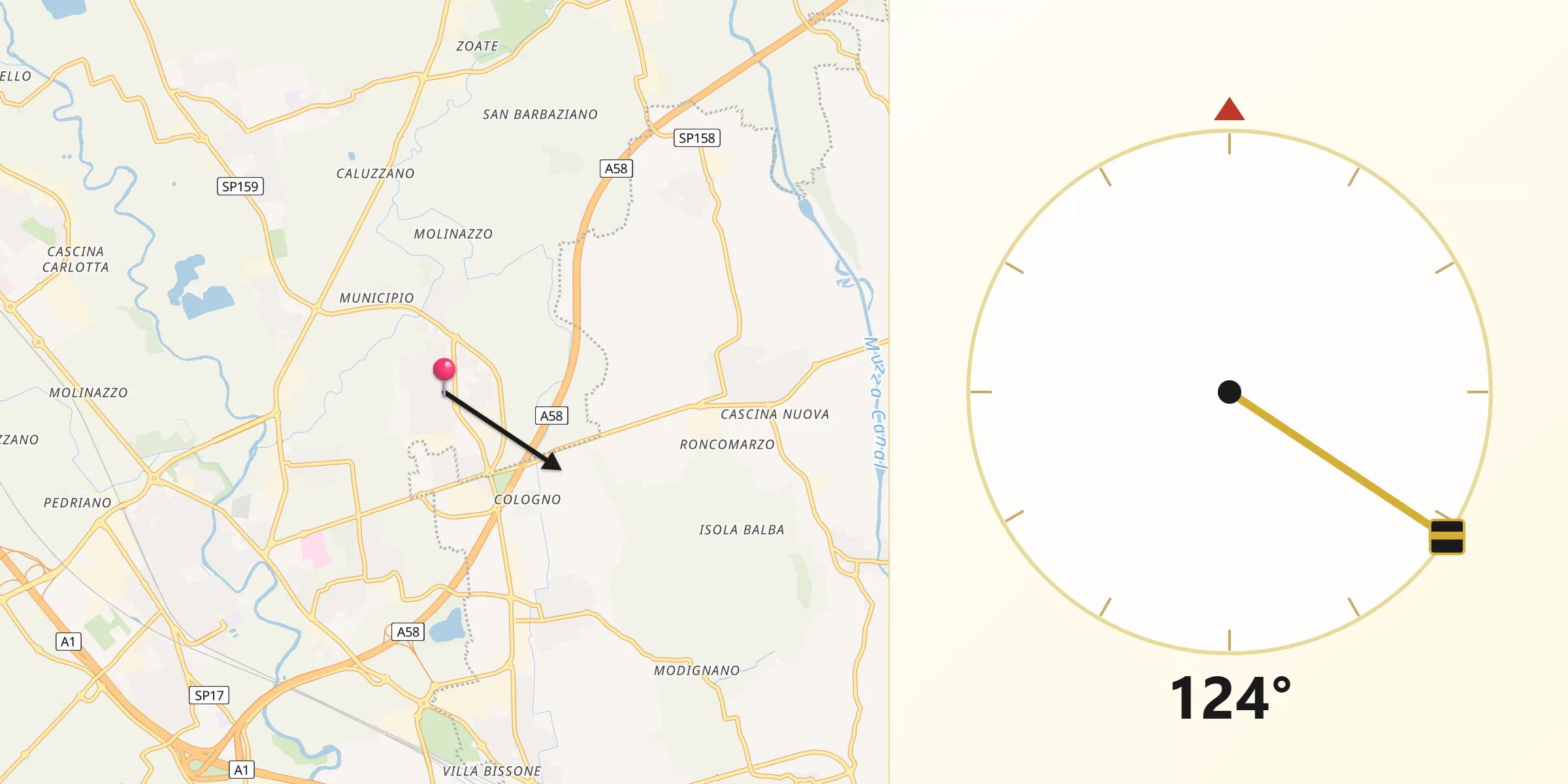 Direzione della Qibla da Dresano