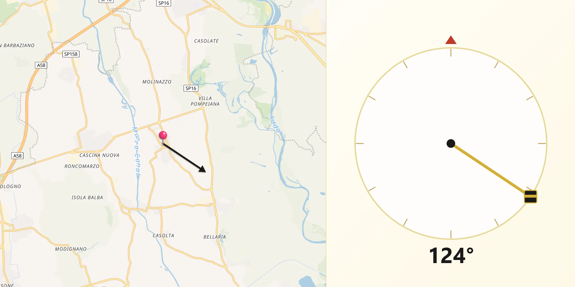 Direzione della Qibla da Cervignano d'Adda