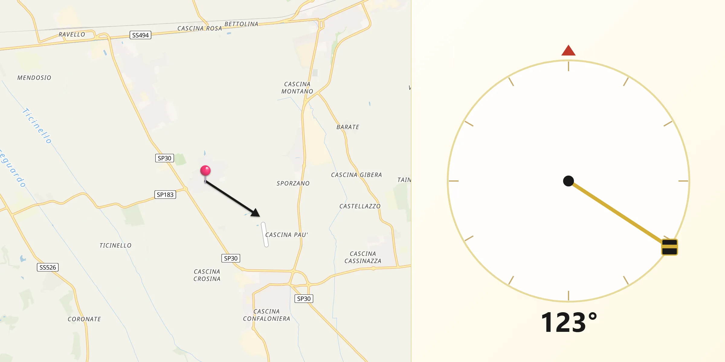 Direzione della Qibla da Gudo Visconti