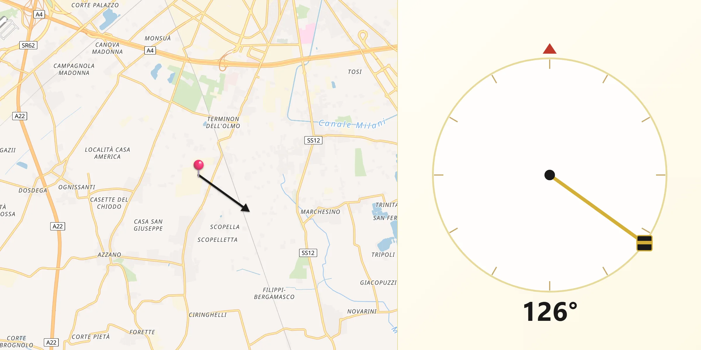 Direzione della Qibla da Beccacivetta-Azzano