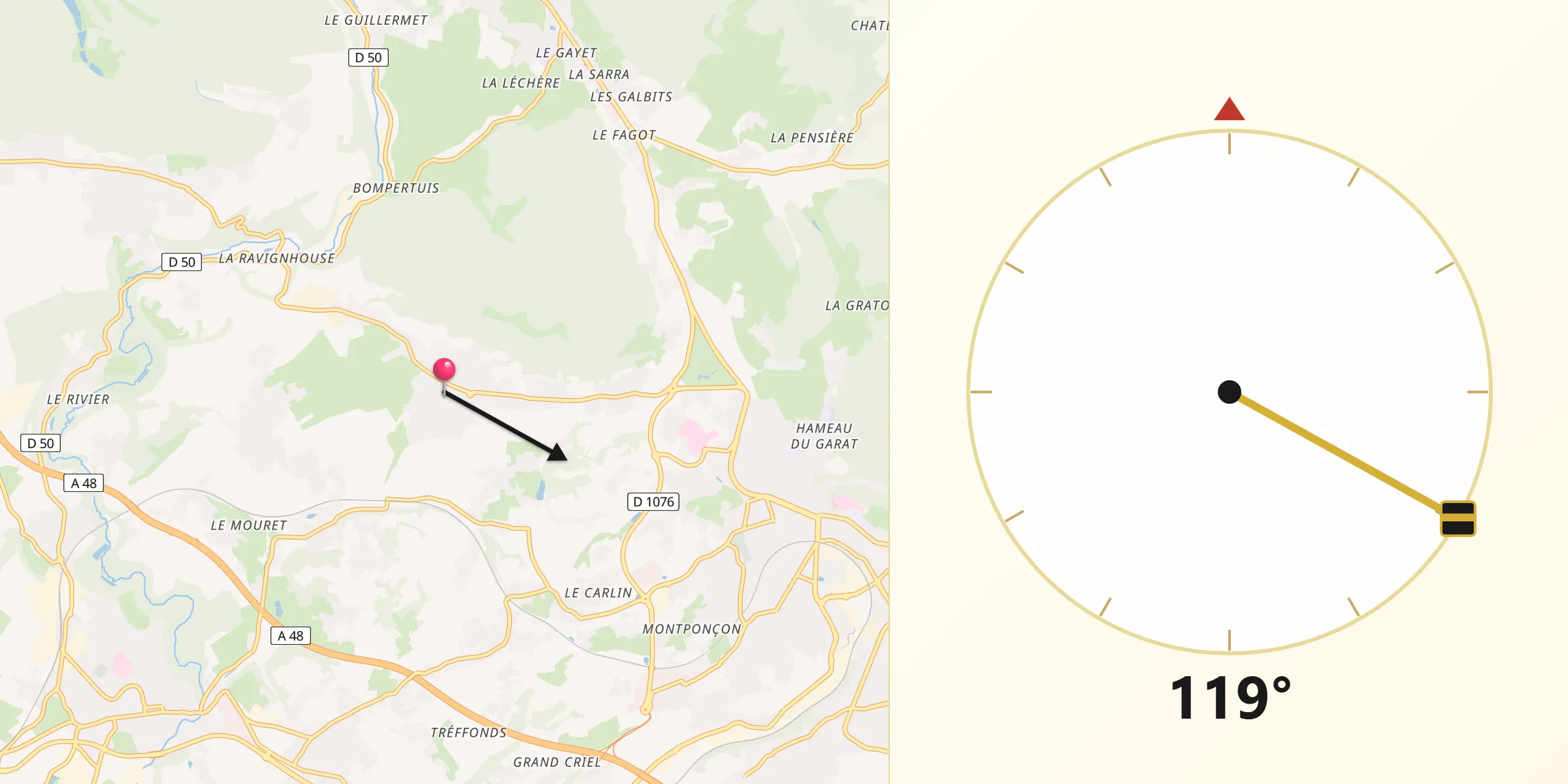 Direction vers la Qibla depuis La Murette