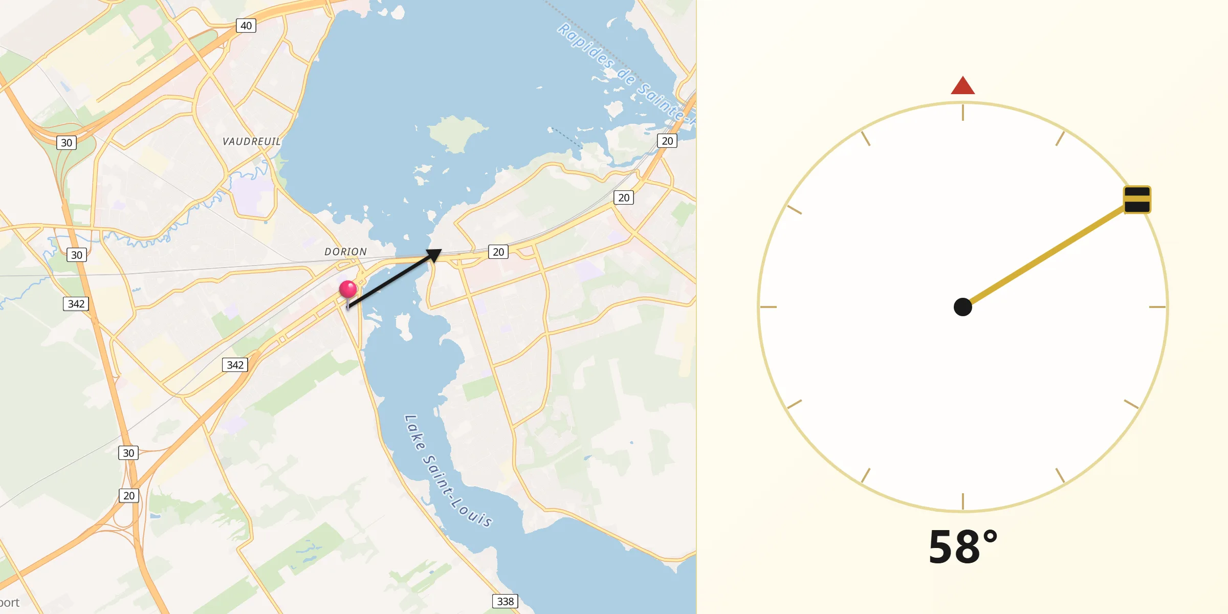 Qibla Direction from Saint-Jean-Baptiste