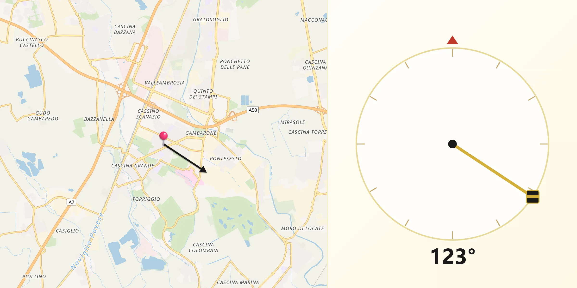 Direzione della Qibla da Rozzano