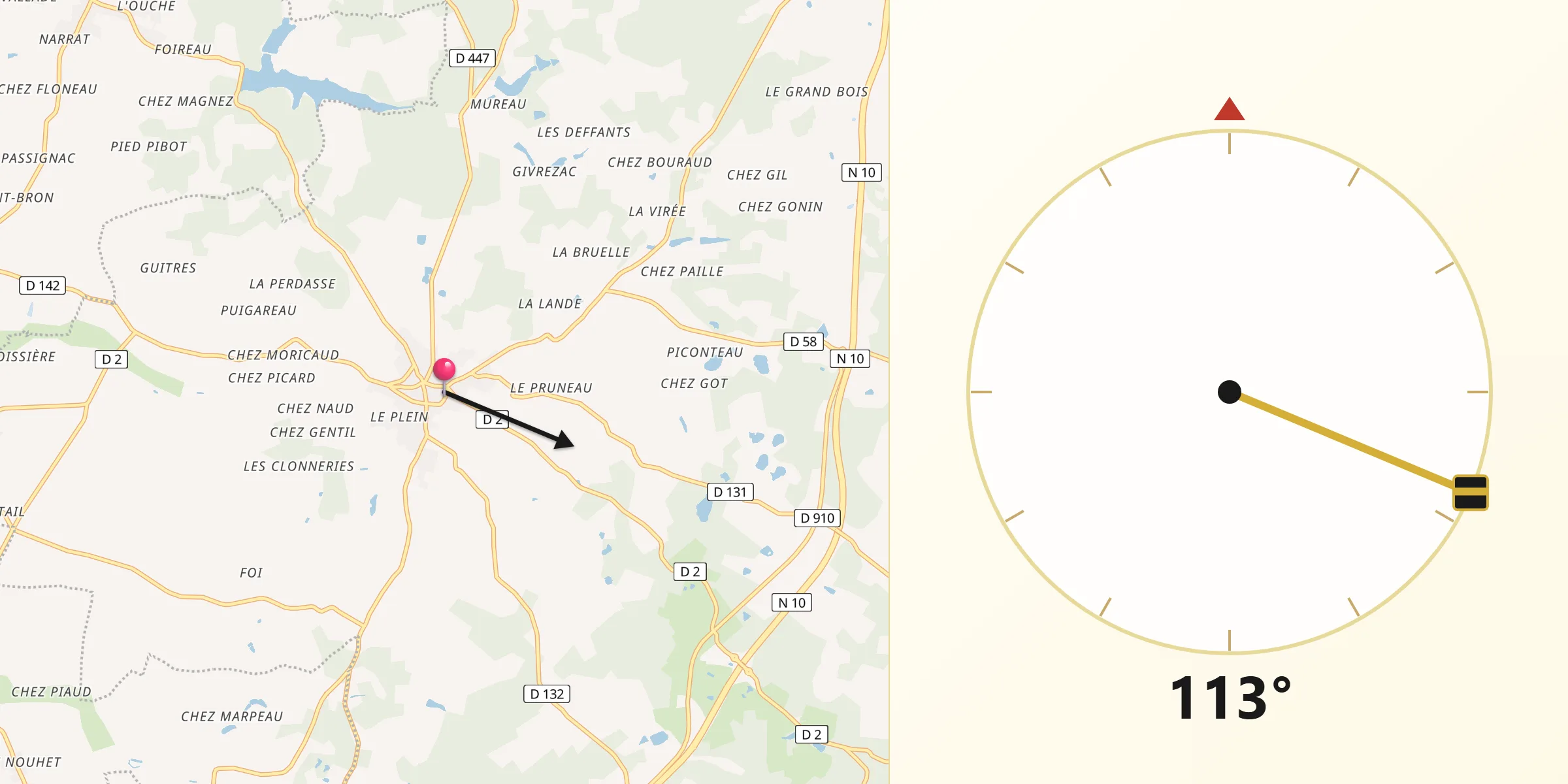 Direction vers la Qibla depuis Baignes-Sainte-Radegonde