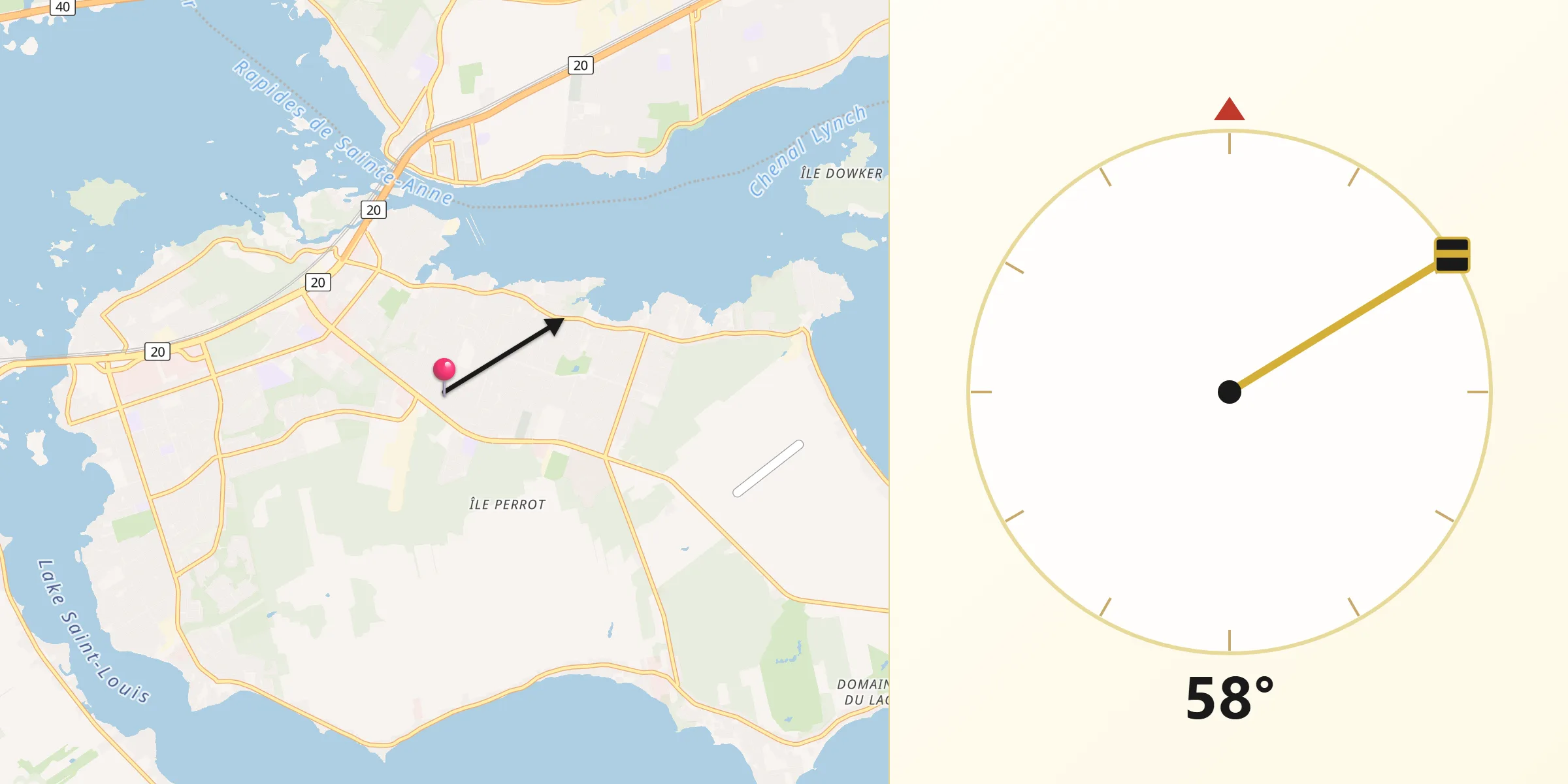 Qibla Direction from L'Île-Perrot