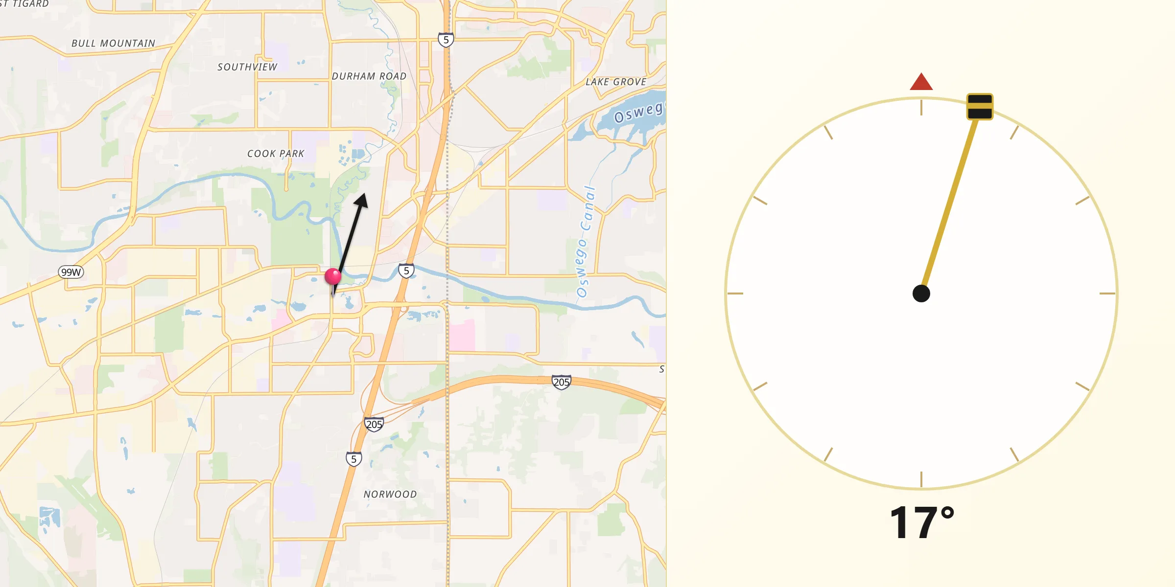 Qibla Direction from Tualatin
