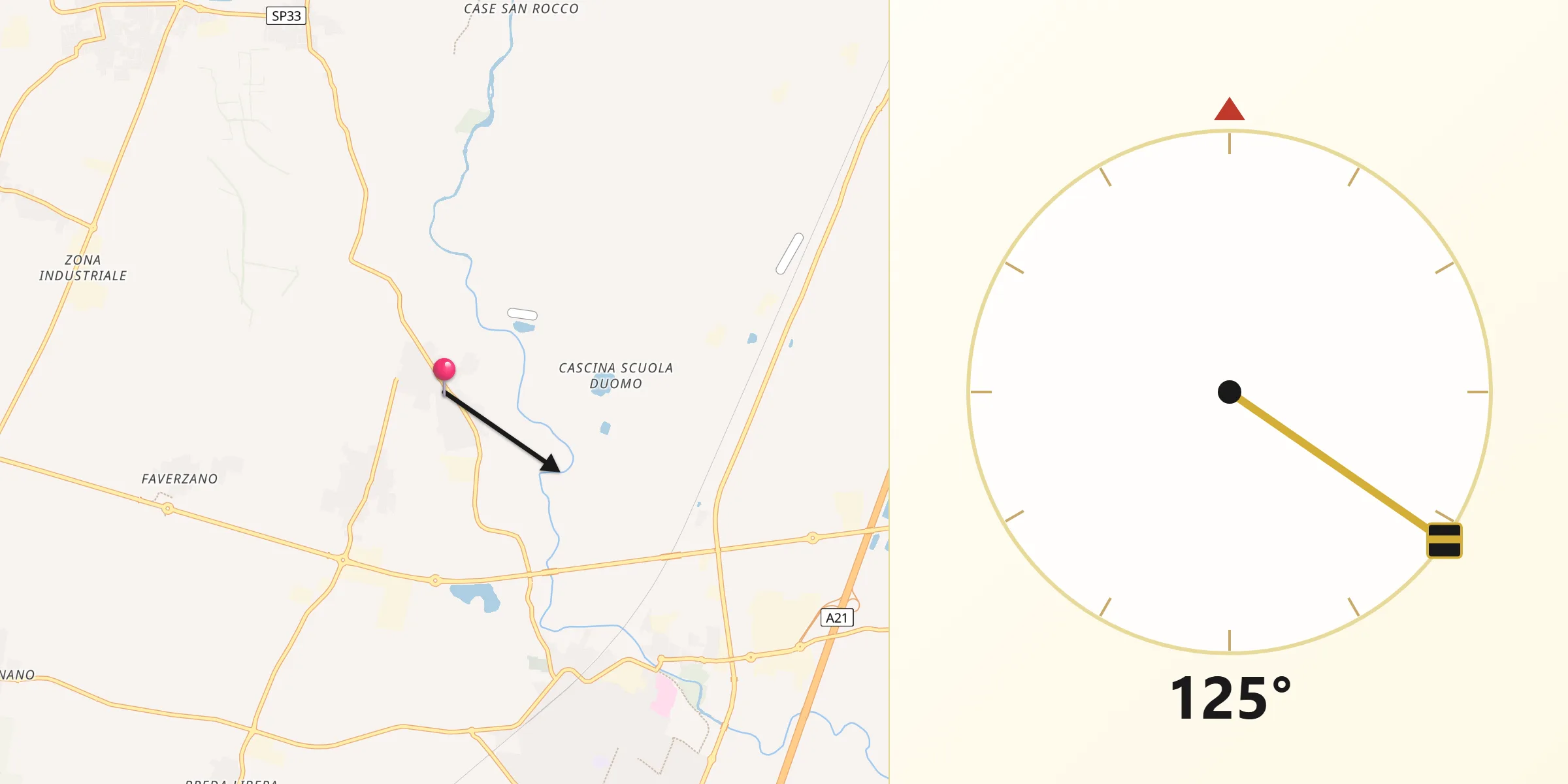 Direzione della Qibla da Offlaga