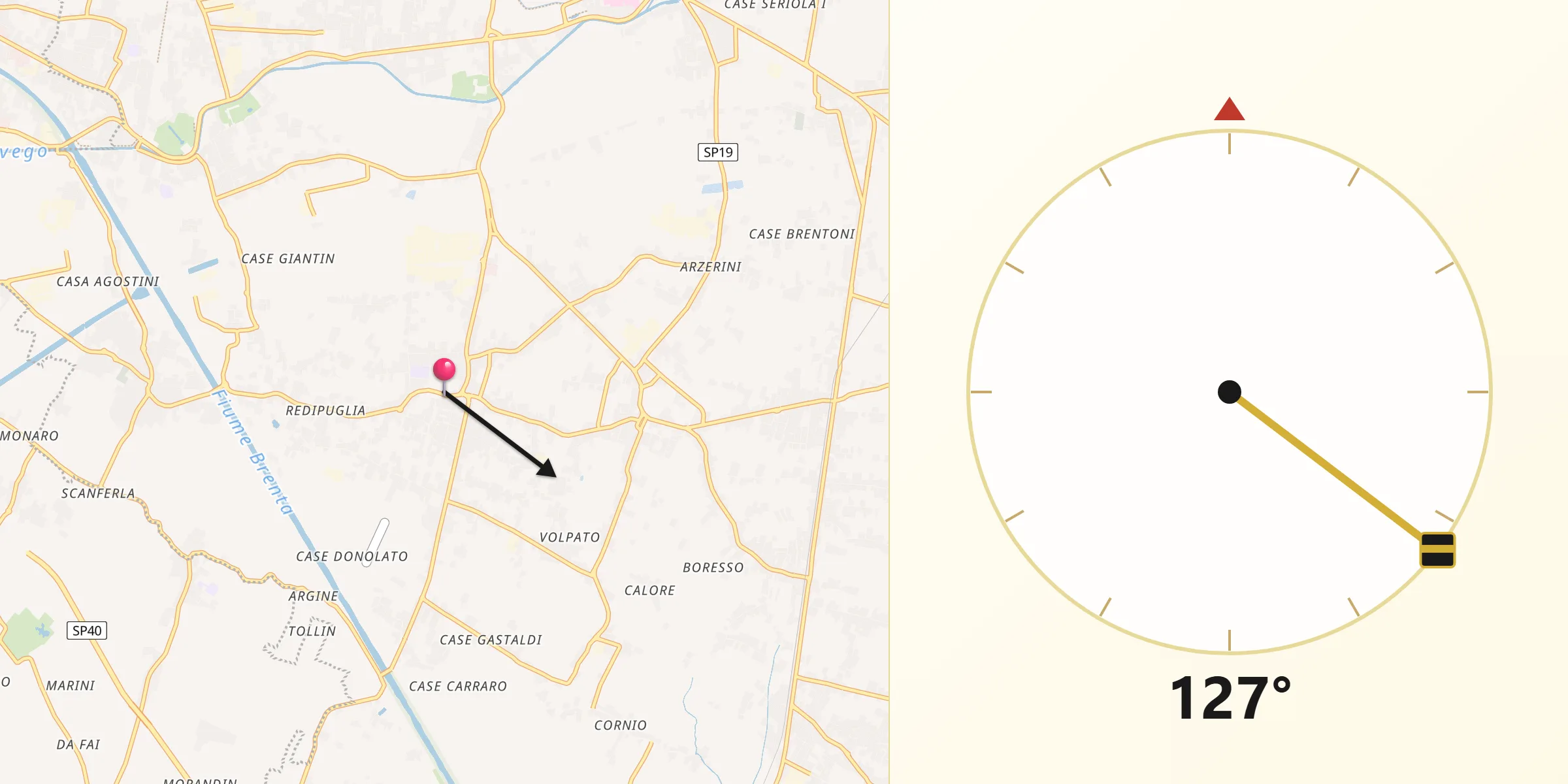 Direzione della Qibla da Fossò