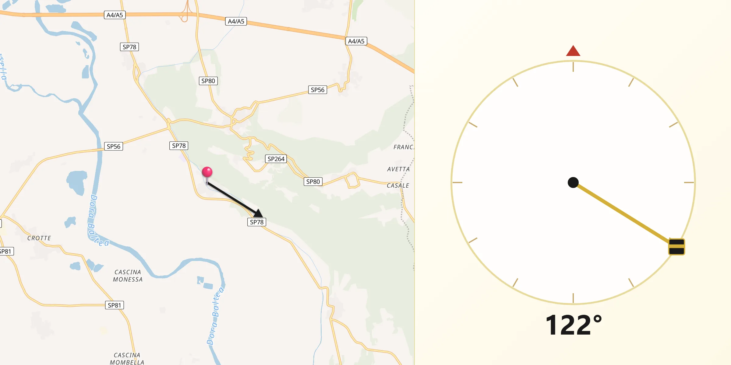 Direzione della Qibla da Vestignè