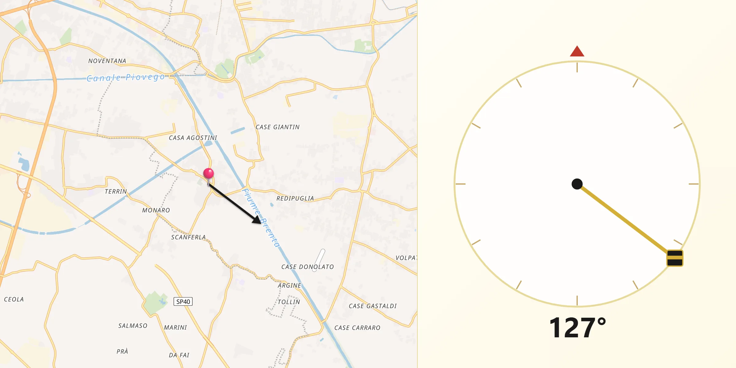 Direzione della Qibla da Vigonovo