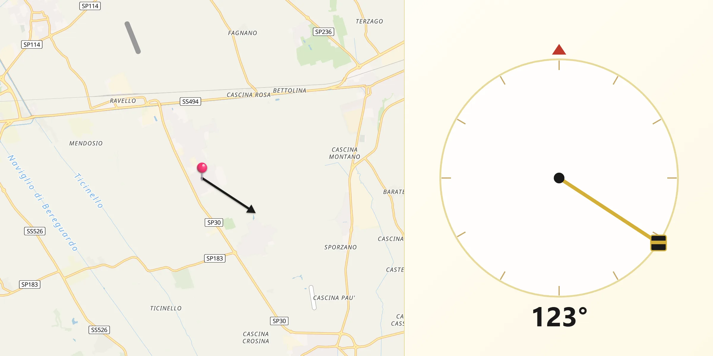 Direzione della Qibla da Zelo Surrigone