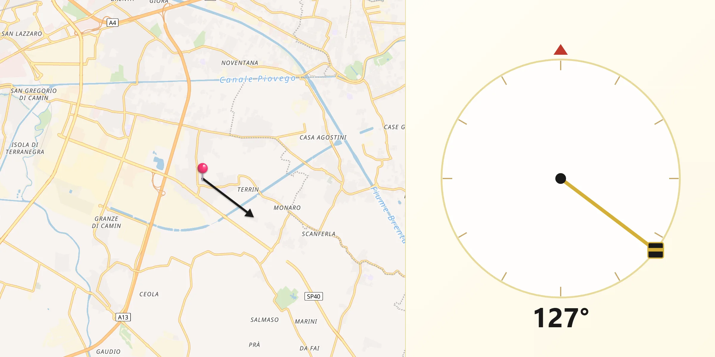 Direzione della Qibla da Villatora