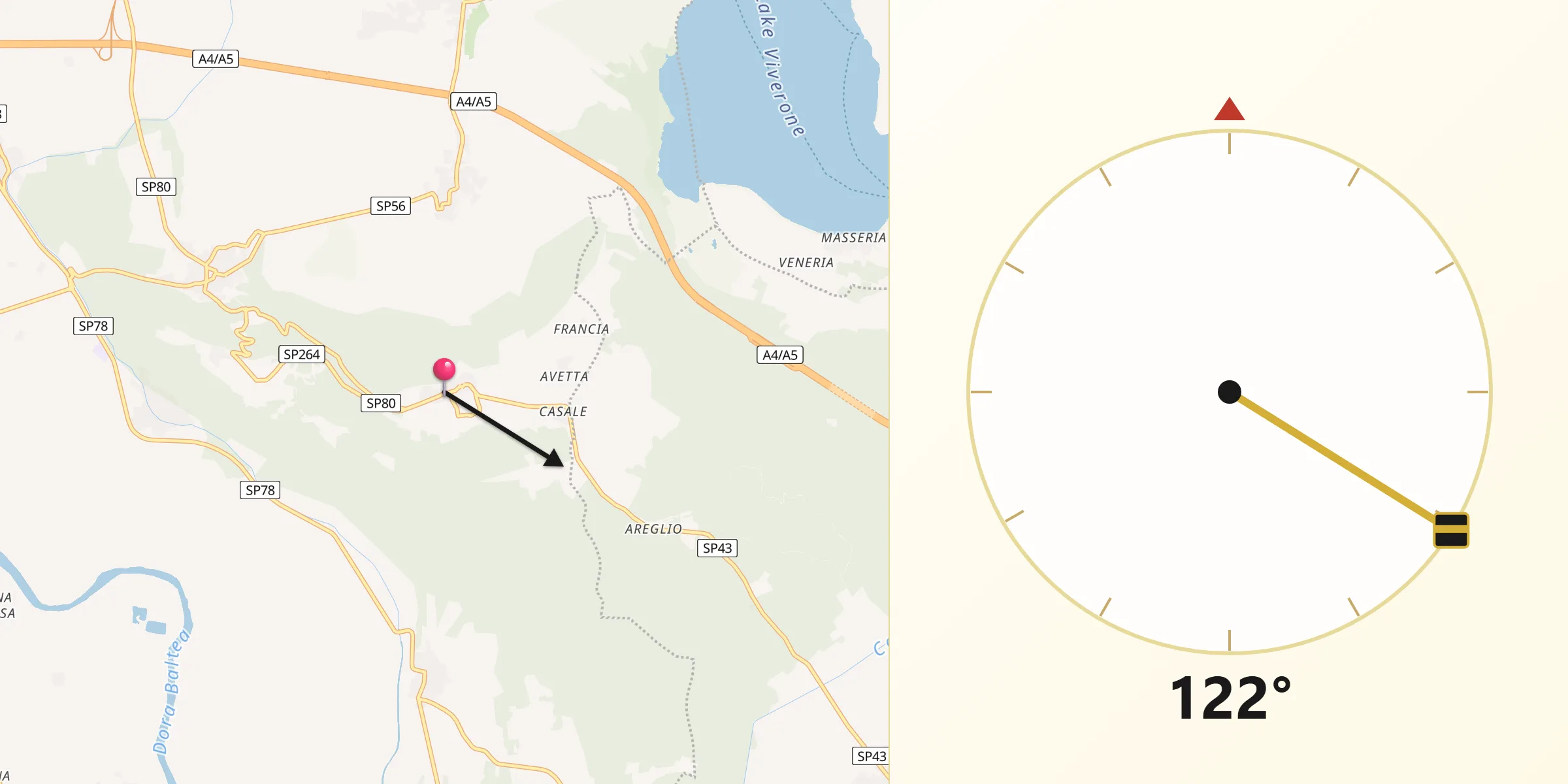 Direzione della Qibla da Cossano Canavese
