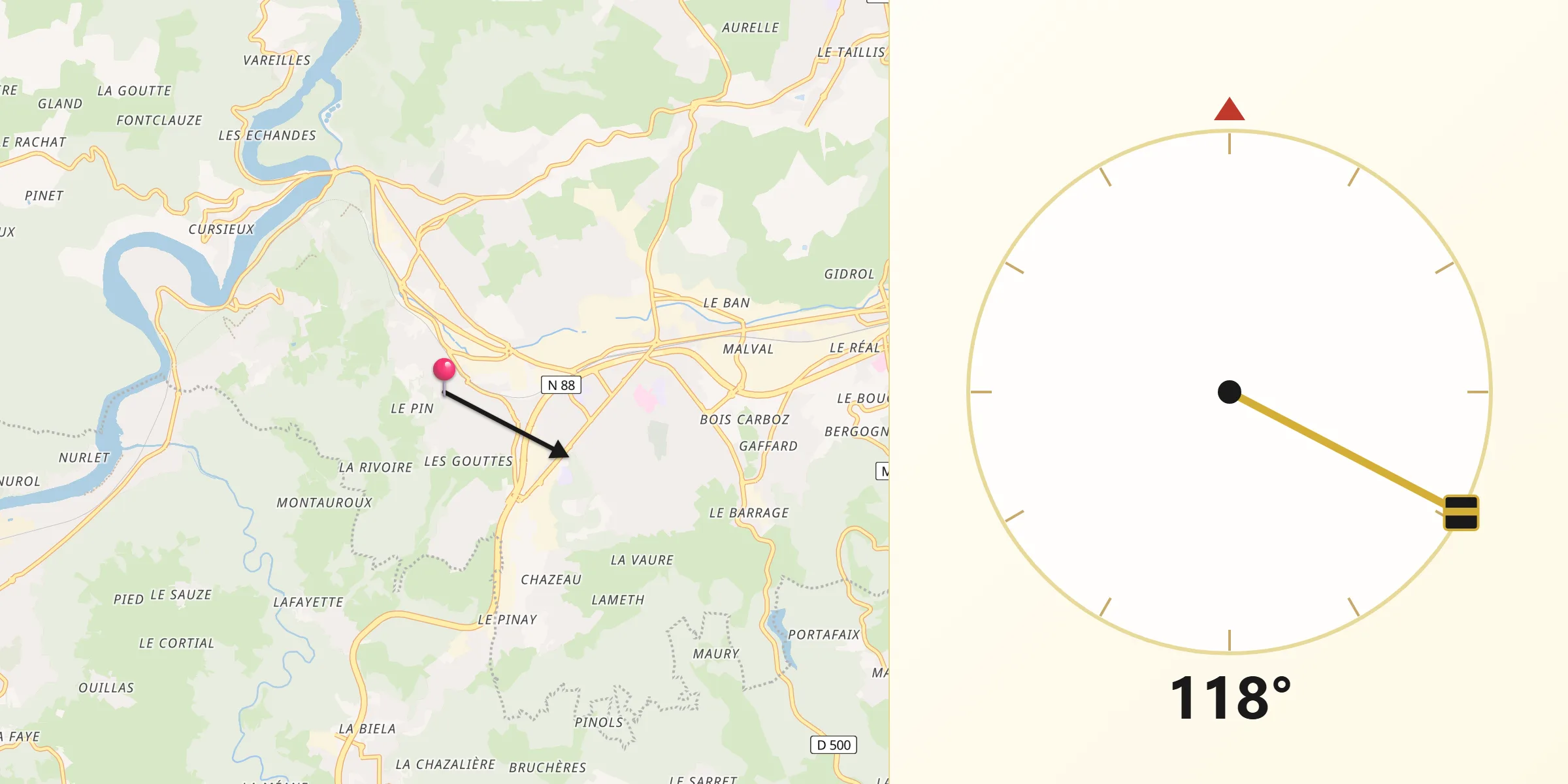 Direction vers la Qibla depuis Fraisses