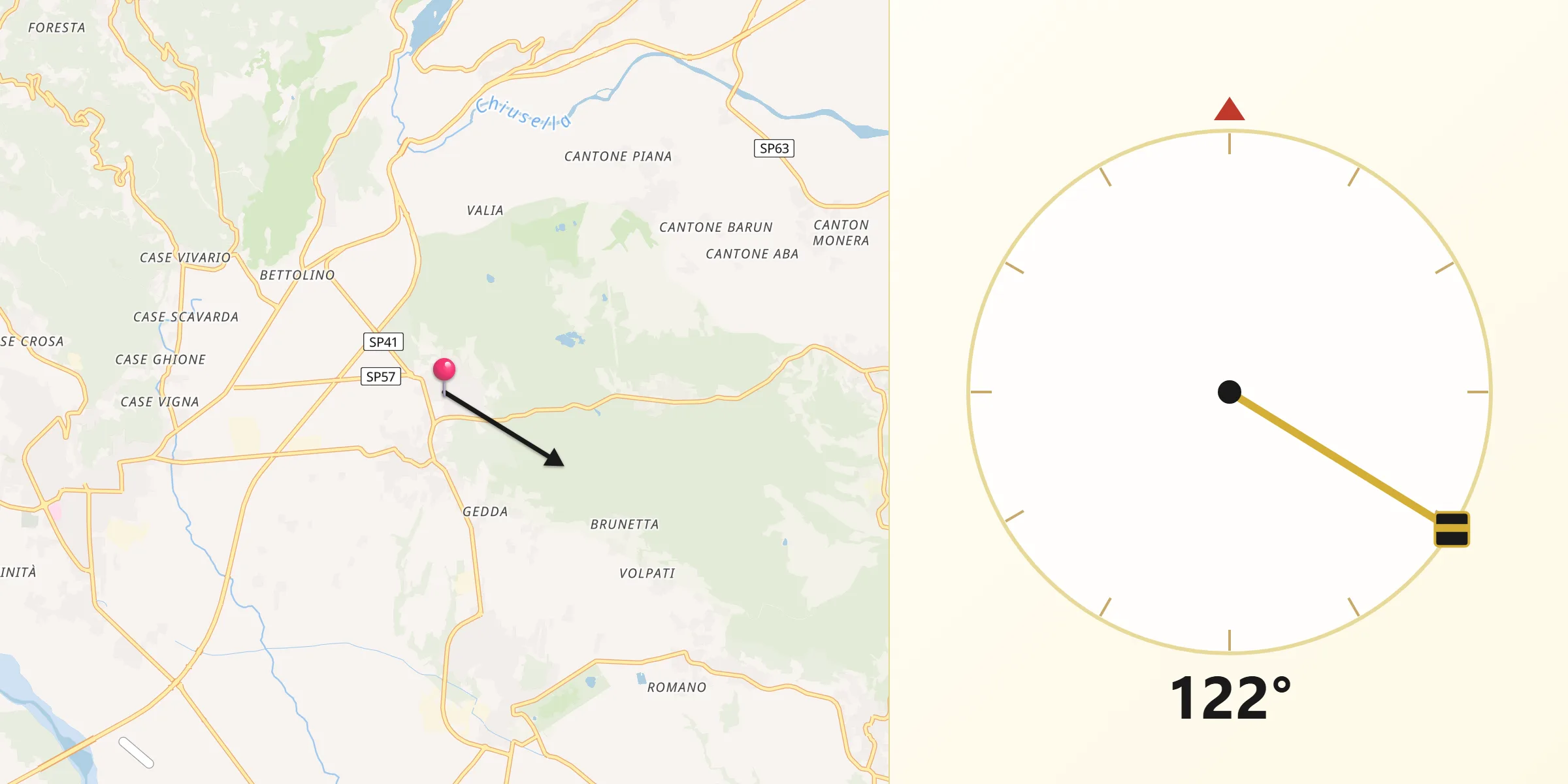 Direzione della Qibla da Torre Canavese