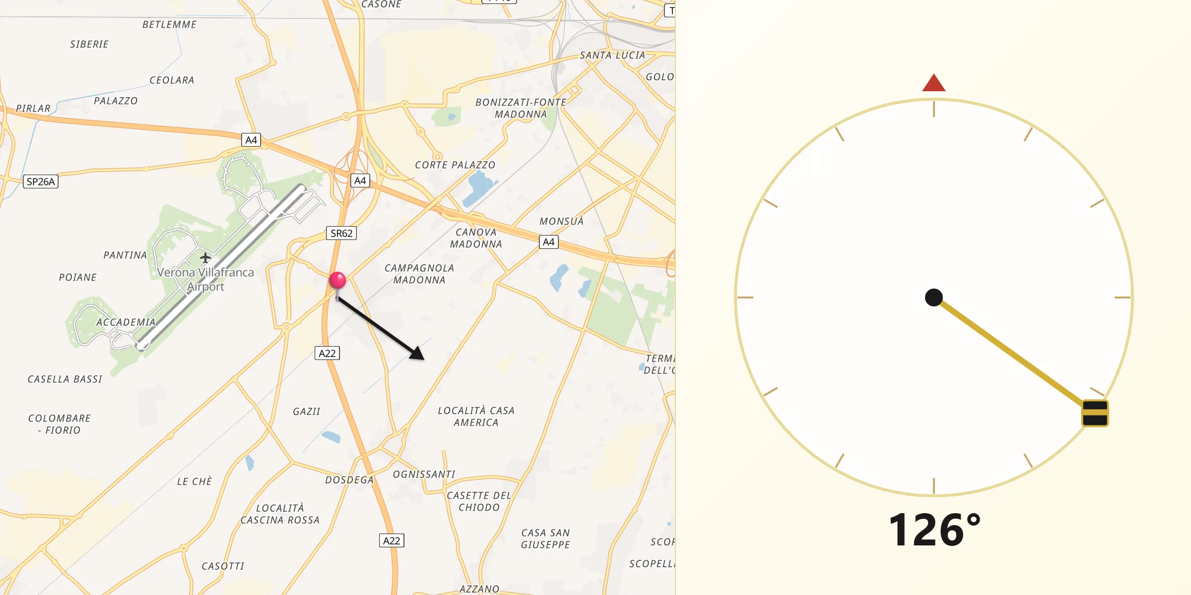 Direzione della Qibla da Dossobuono