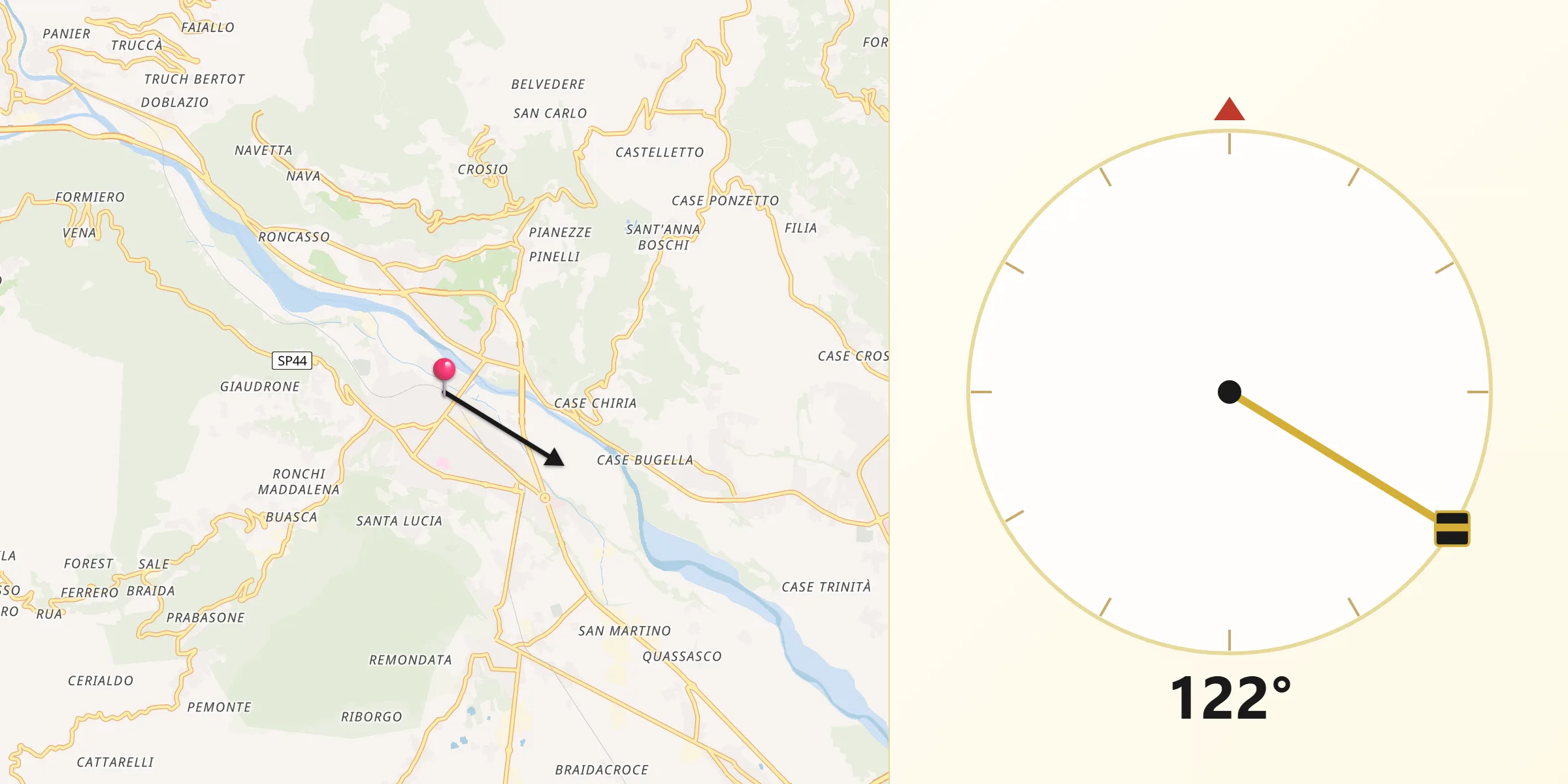 Direzione della Qibla da Cuorgnè