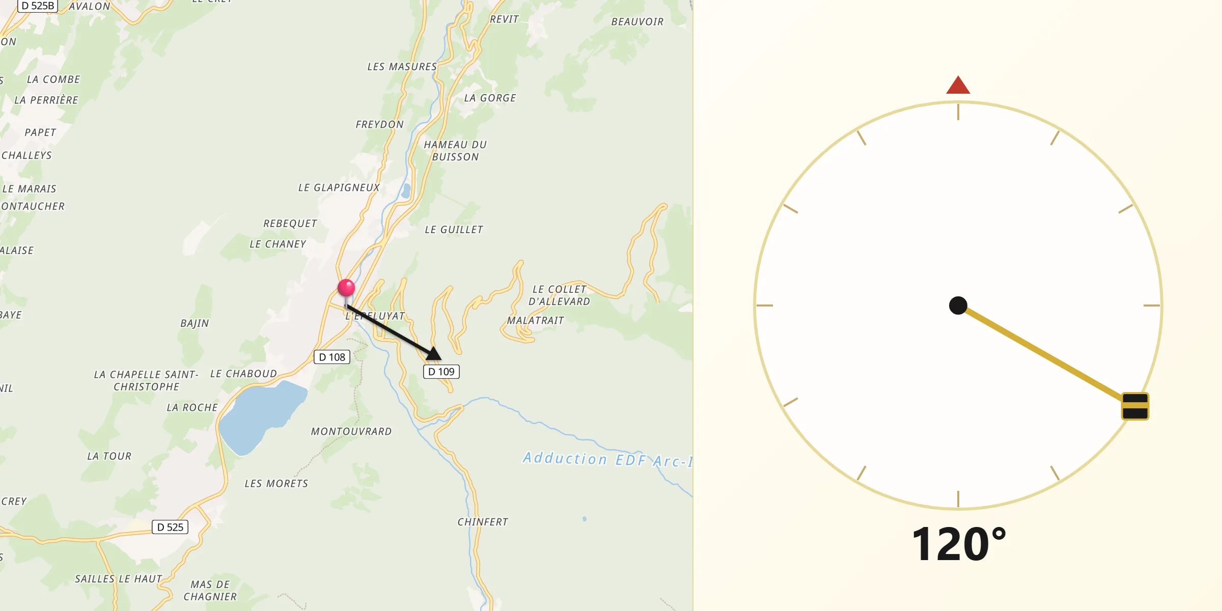 Direction vers la Qibla depuis Allevard